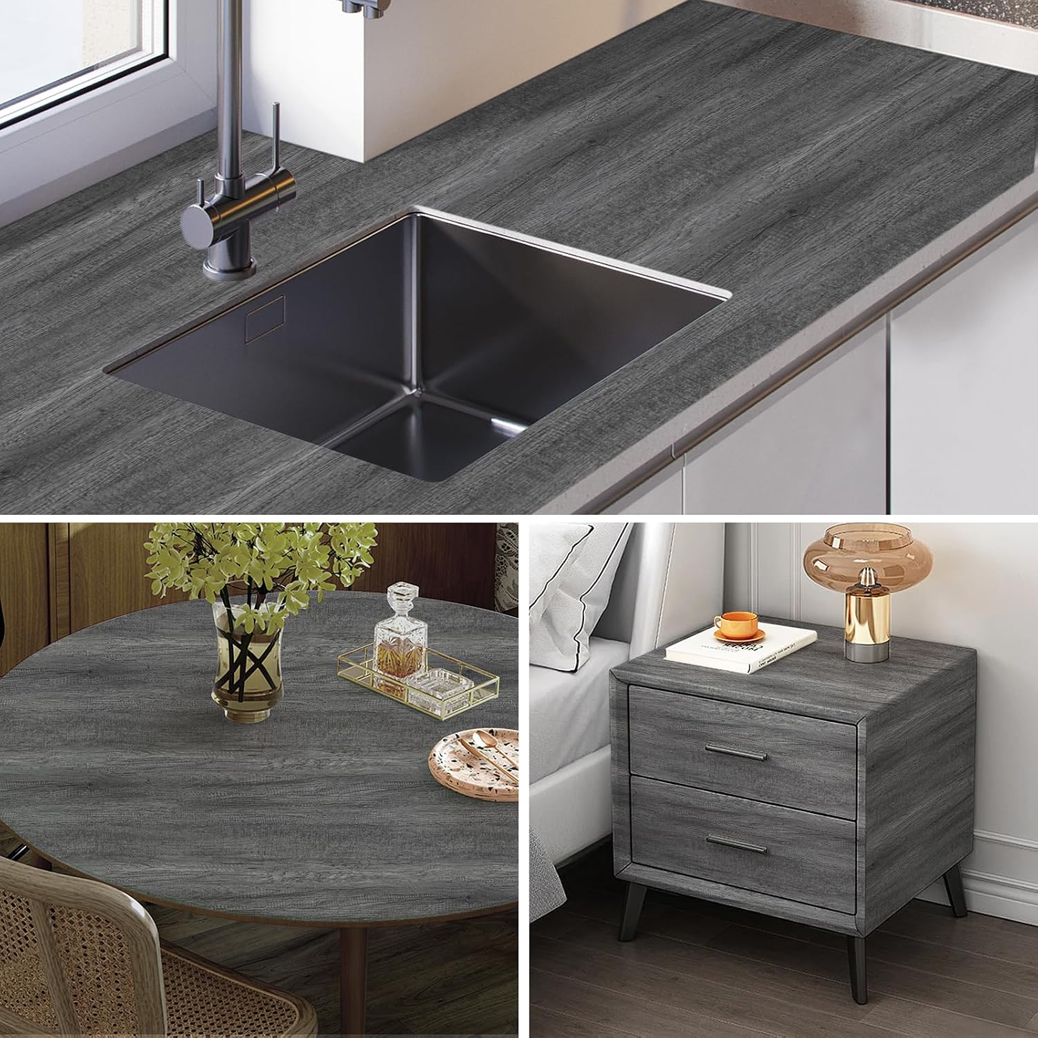 Detalle de Decoroom Grey Wood Effect Vinyl Wrap 30x200cm – Self-Adhesive Sticky Back Plastic