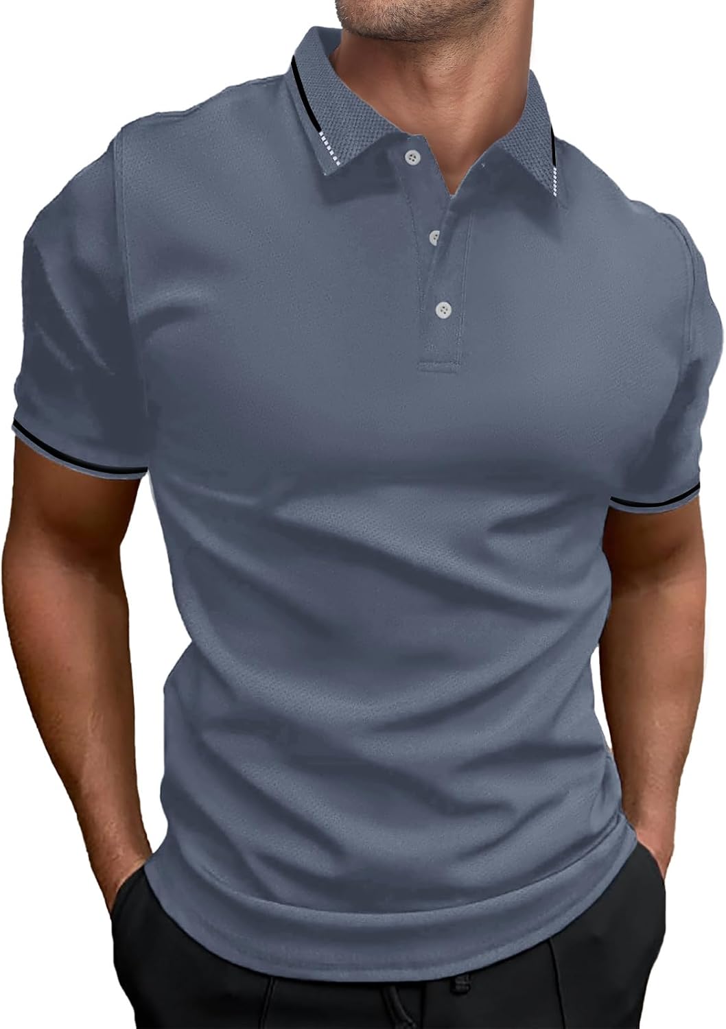 Detalle 2 de HMIYA Herren Polo Kontrast Kurzarm – Klassisches Poloshirt aus Baumwolle
