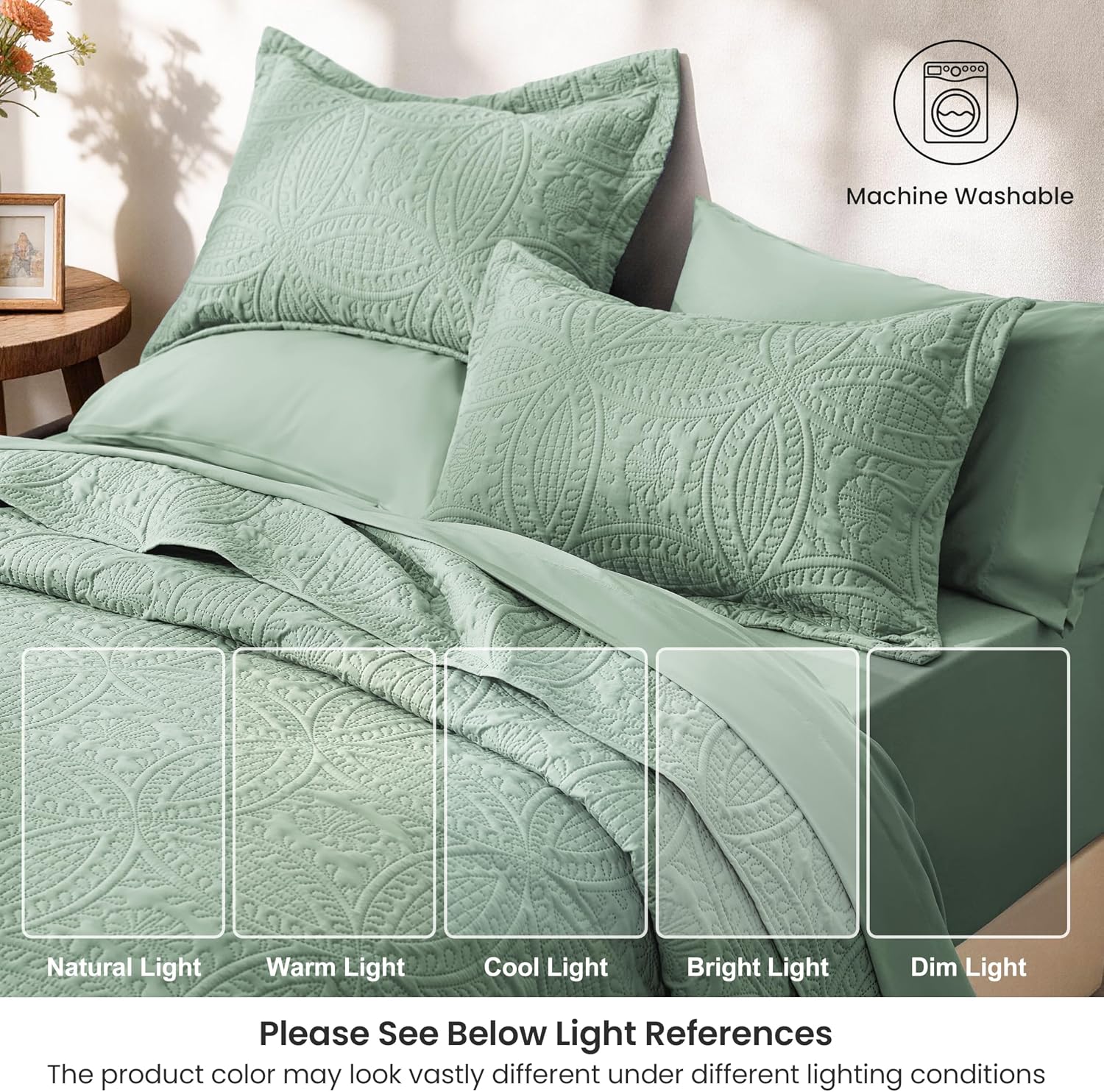 Thumbnail 5 de Love's cabin Queen Bedding in a Bag Set (Salvia) – 7-Piece Quilt Comforter with Ultrasonic Embossing