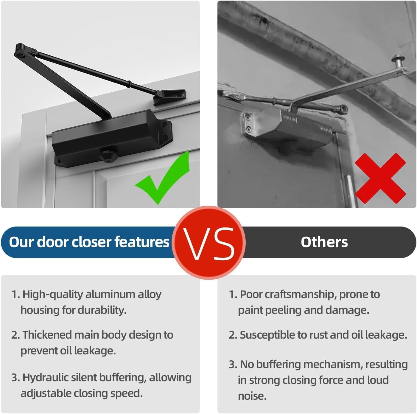 Detalle de Ougourim ZDBMQH65 Hydraulic Door Closer, Black Aluminum, Adjustable Speed