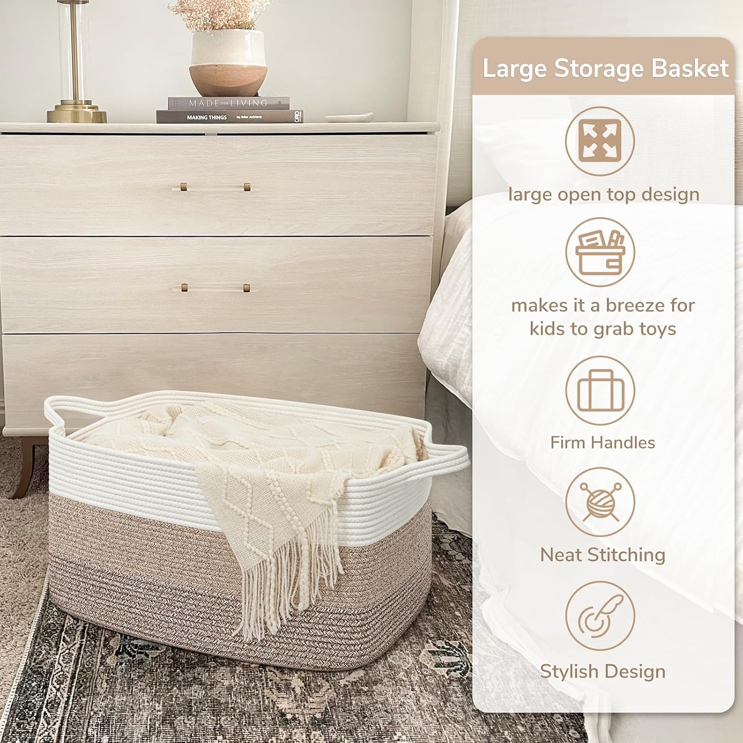Detalle 1 de Goodpick woven-Lsquare3pin light brownGoodpick Cotton Rope Storage Basket, 70 L