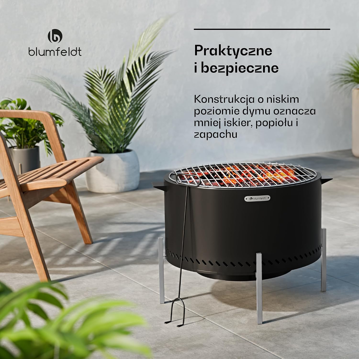 Detalle de blumfeldt Ignite Pure – palenisko ogrodowe z grillem, 2 wysokości