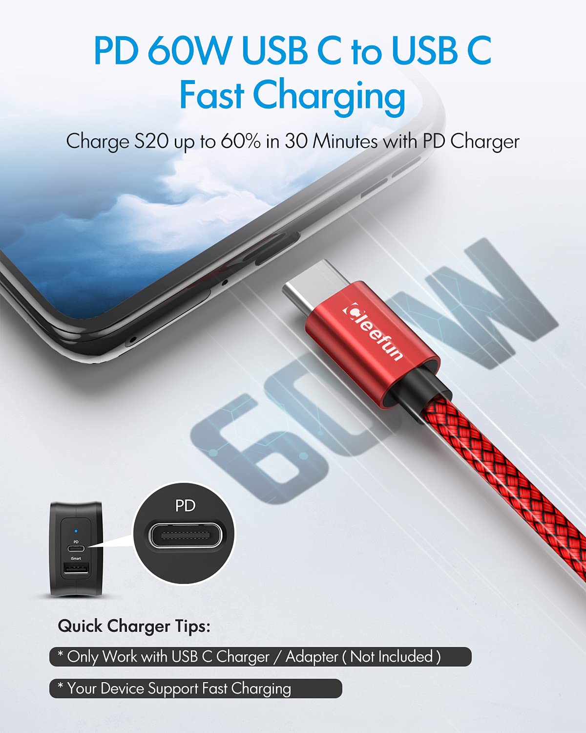 Thumbnail 4 de CLEEFUN 5M USB C to USB C Cable review: extra long 60W PD charging lead