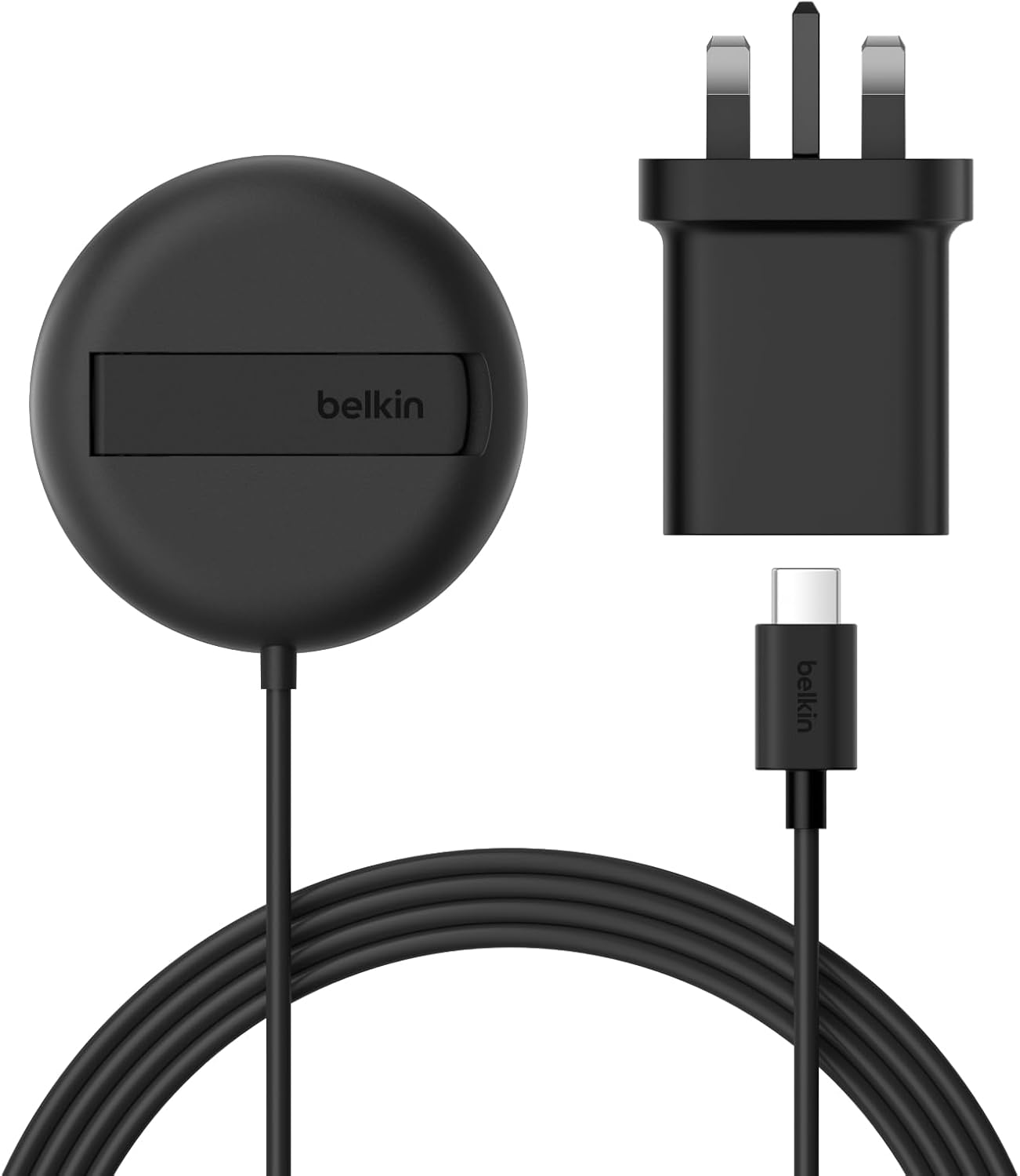 Detalle de Belkin Magnetic Wireless Charging Pad 15W with Pop-Up Stand – MagSafe‑Compatible, Qi2 Fast Charge