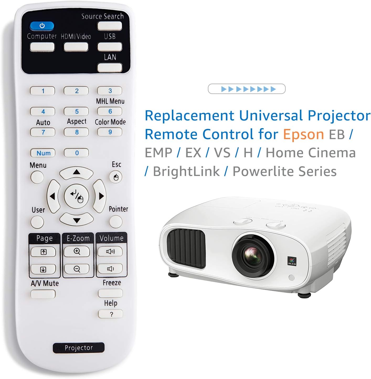 Thumbnail 1 de Projector Remote Control for Epson Projectors Home Cinema EB EMP EX VS H BrightLink Powerlite Series
