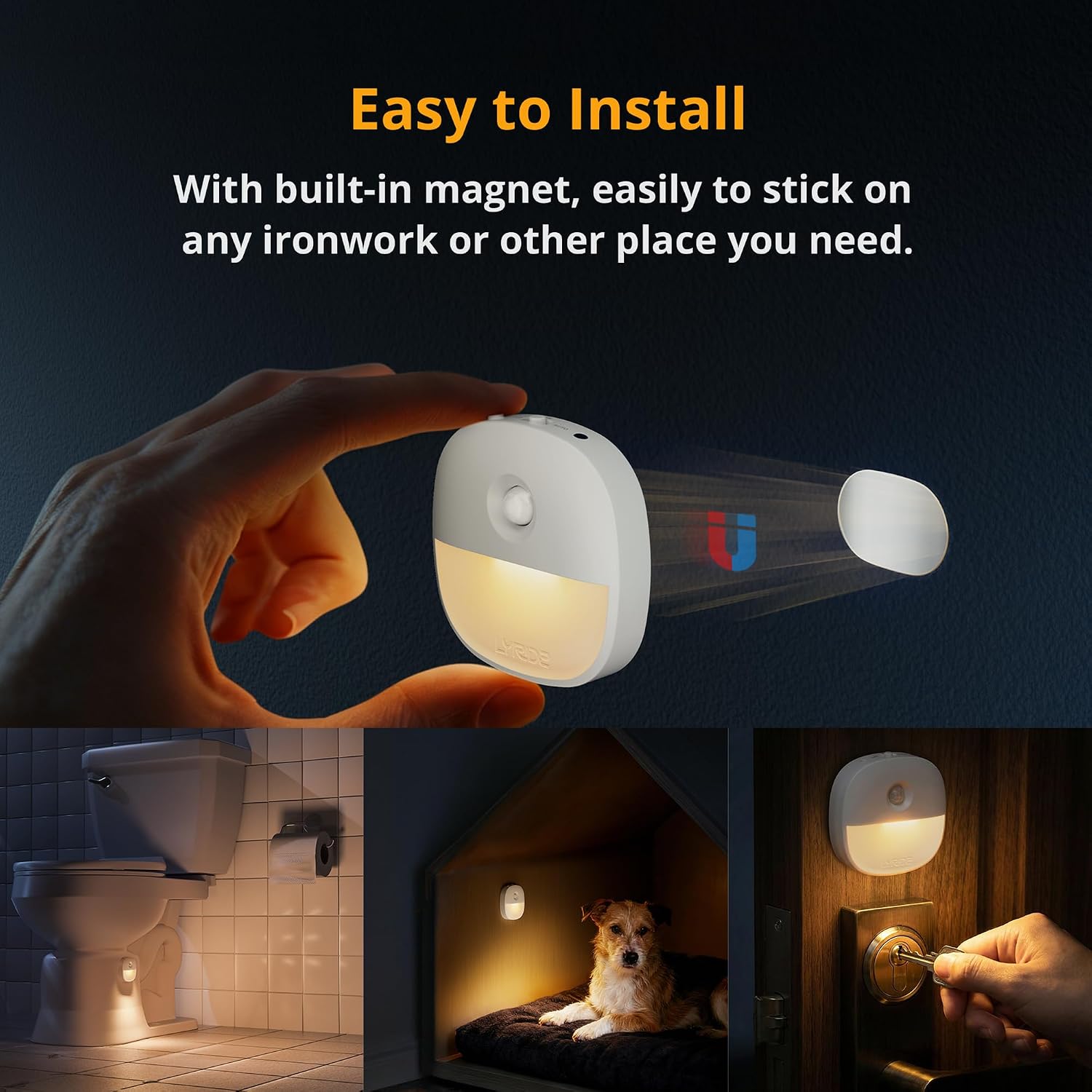 Detalle 2 de Lyridz Motion Sensor Night Lights (3 Pack) – USB Rechargeable Warm White with AUTO mode
