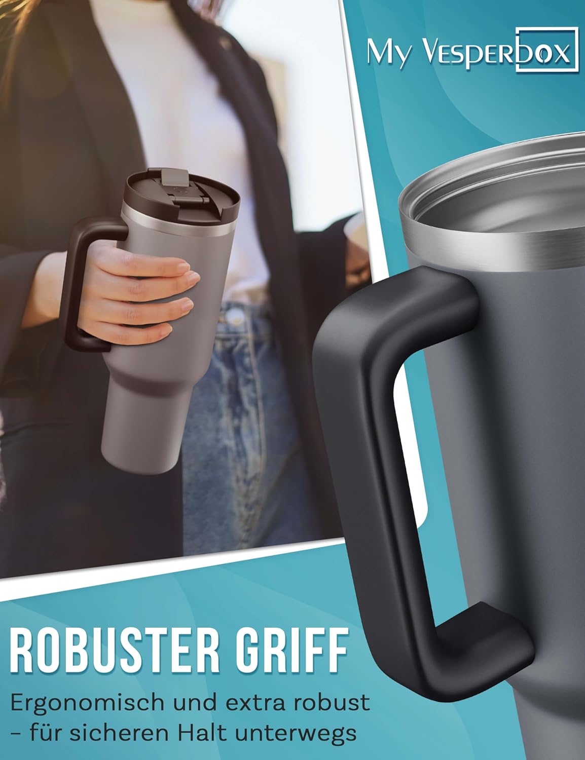 Thumbnail 3 de My Vesperbox Kinny Cup – Edelstahl Thermobecher mit Henkel & Strohhalm (500/950/1200 ml)