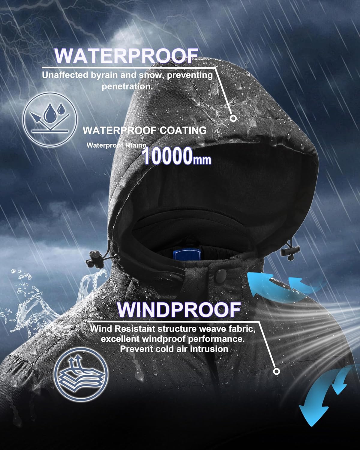 Thumbnail 1 de CNBQDD Winter Jacket Men’s Waterproof Ski Coat with Hood