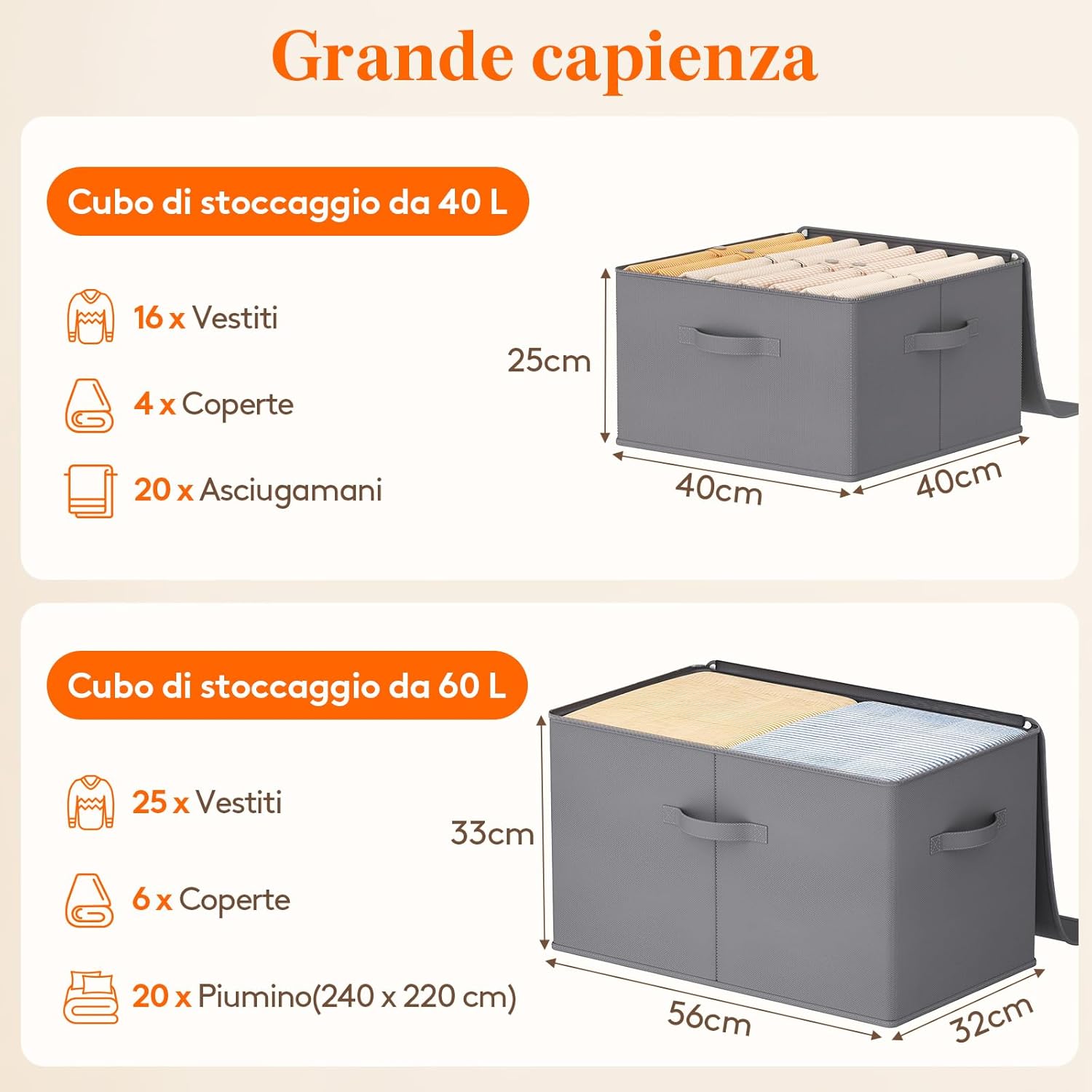 Detalle de Lifewit Scatole Portaoggetti Tessuto 40L Set di 3 – Ceste con Coperchio Grigio 40×40×25 cm