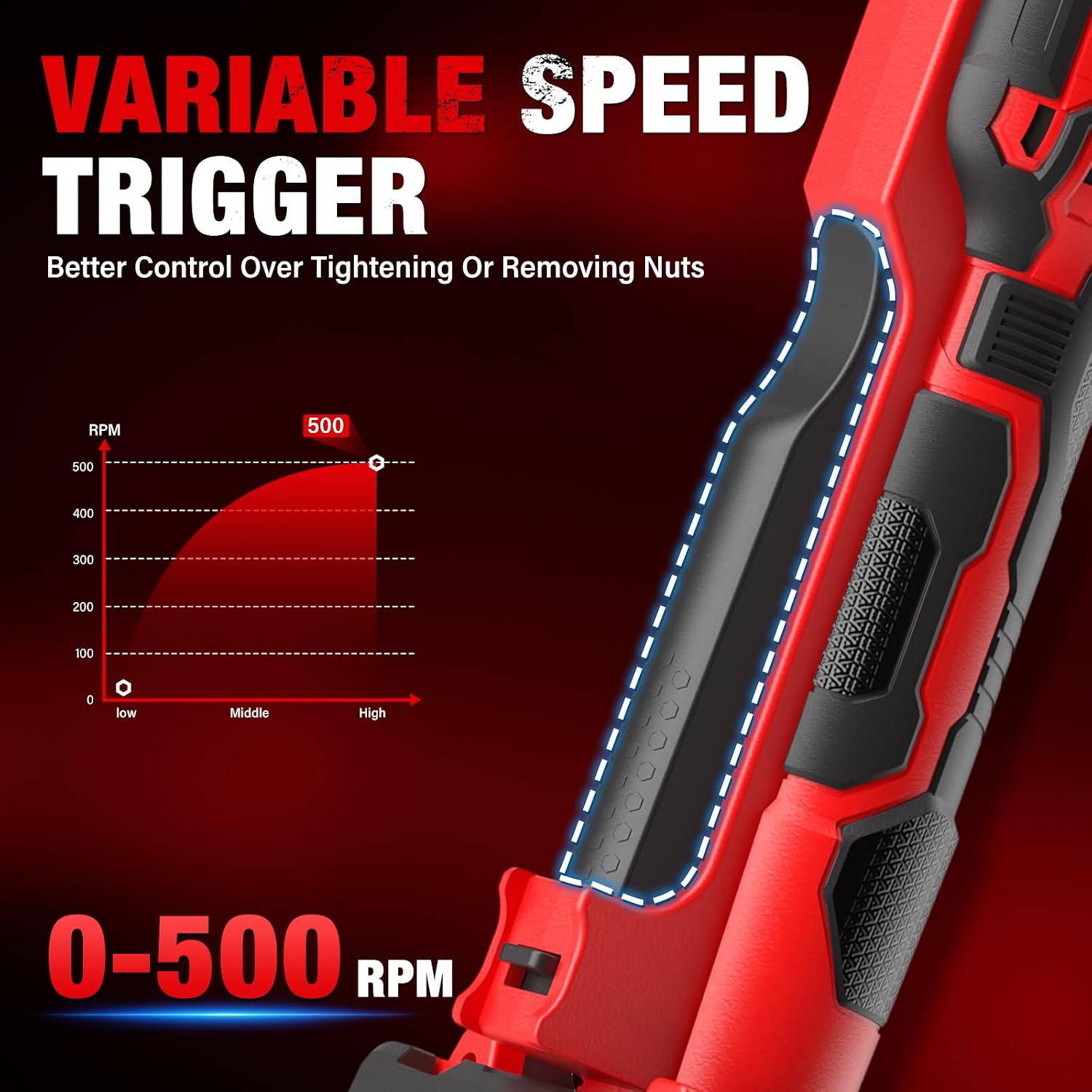 Detalle 2 de VERVEWAVE 3/8-Inch Cordless Ratchet Wrench, 88 ft-lbs, Variable Speed