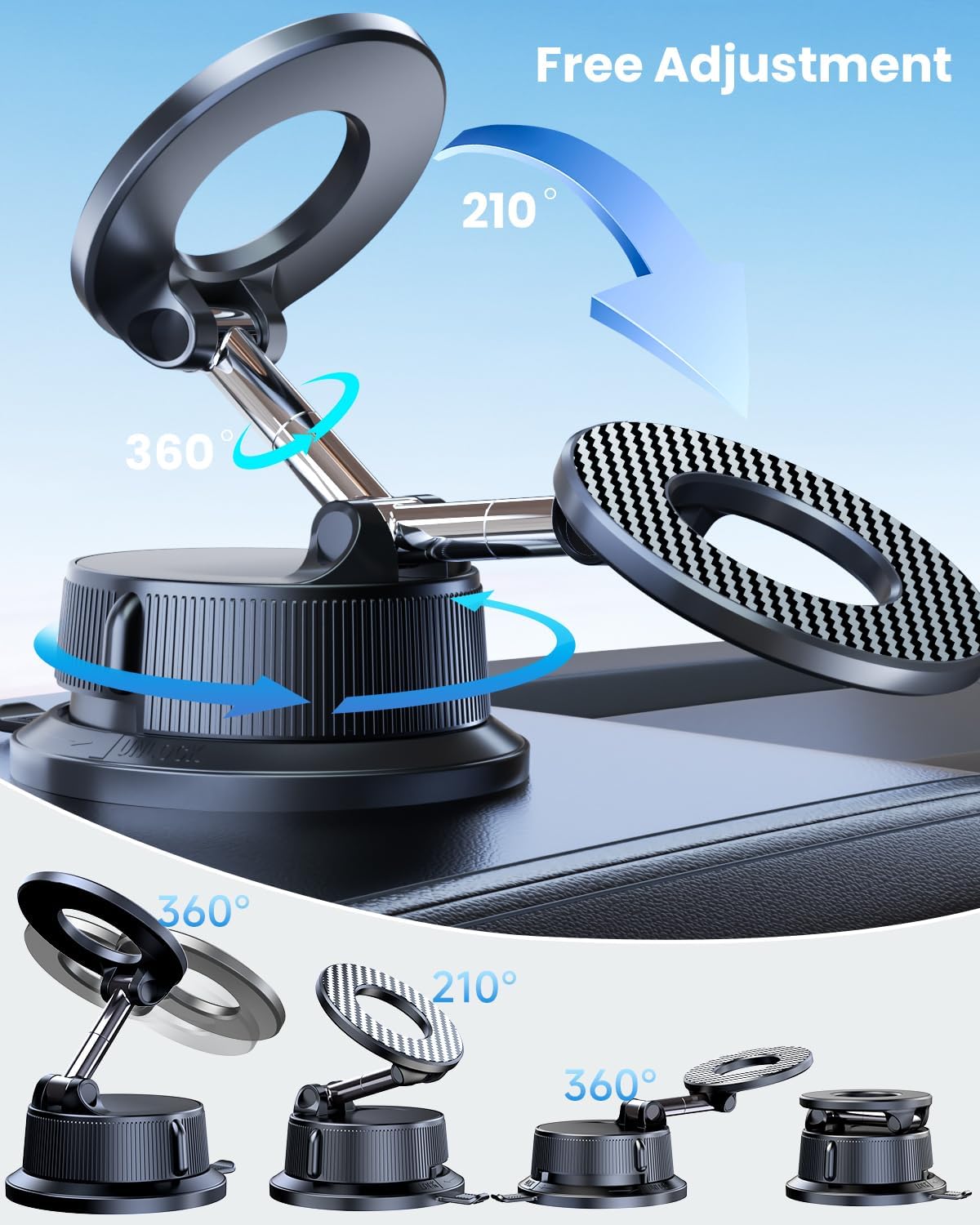 Thumbnail 2 de DigiHero Car Phone Holder Magnetic with Vacuum Suction – 360° Rotatable