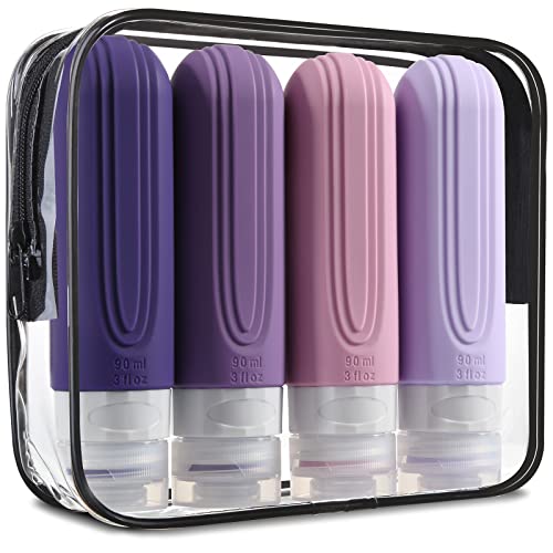 Detalle de Mrsdry Travel Bottle Set: 90ml Silicone, Leak-Proof, BPA-Free, TSA-Approved (4 Pack)