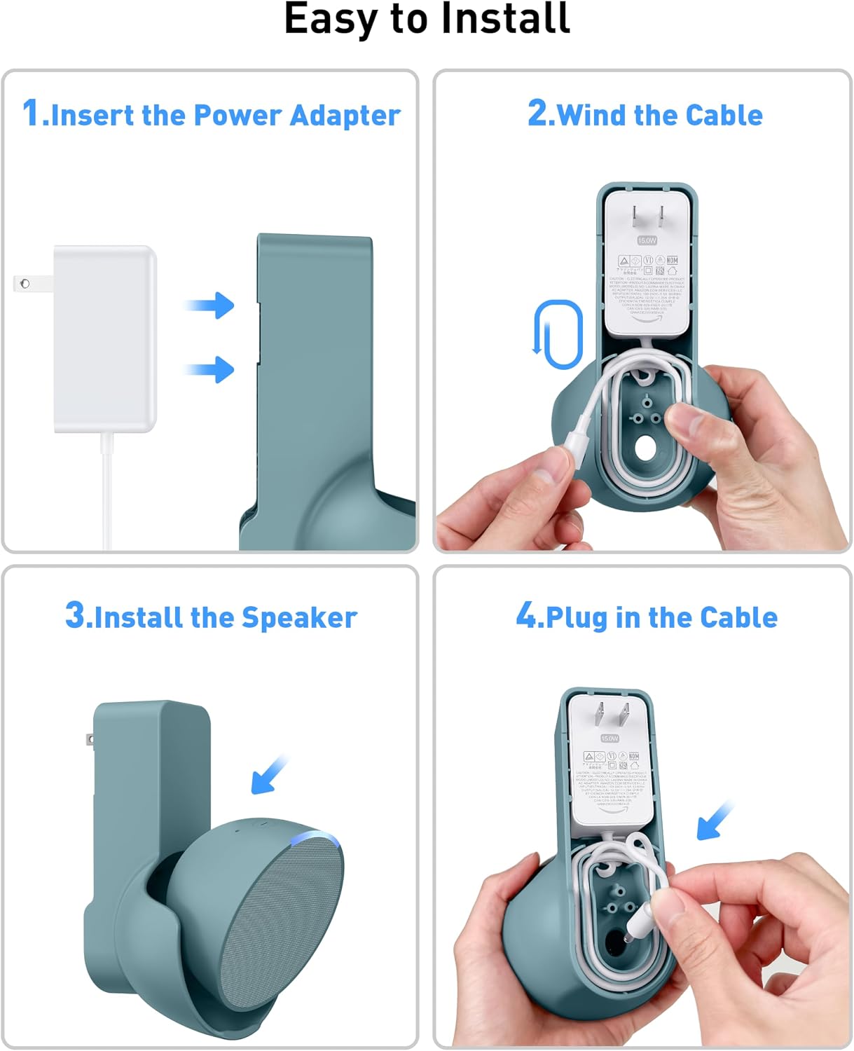 Thumbnail 4 de Maxonar Wall Mount for Echo Pop and Google Nest Speaker (Midnight Teal) — Space-Saving, Drill-Free Bracket