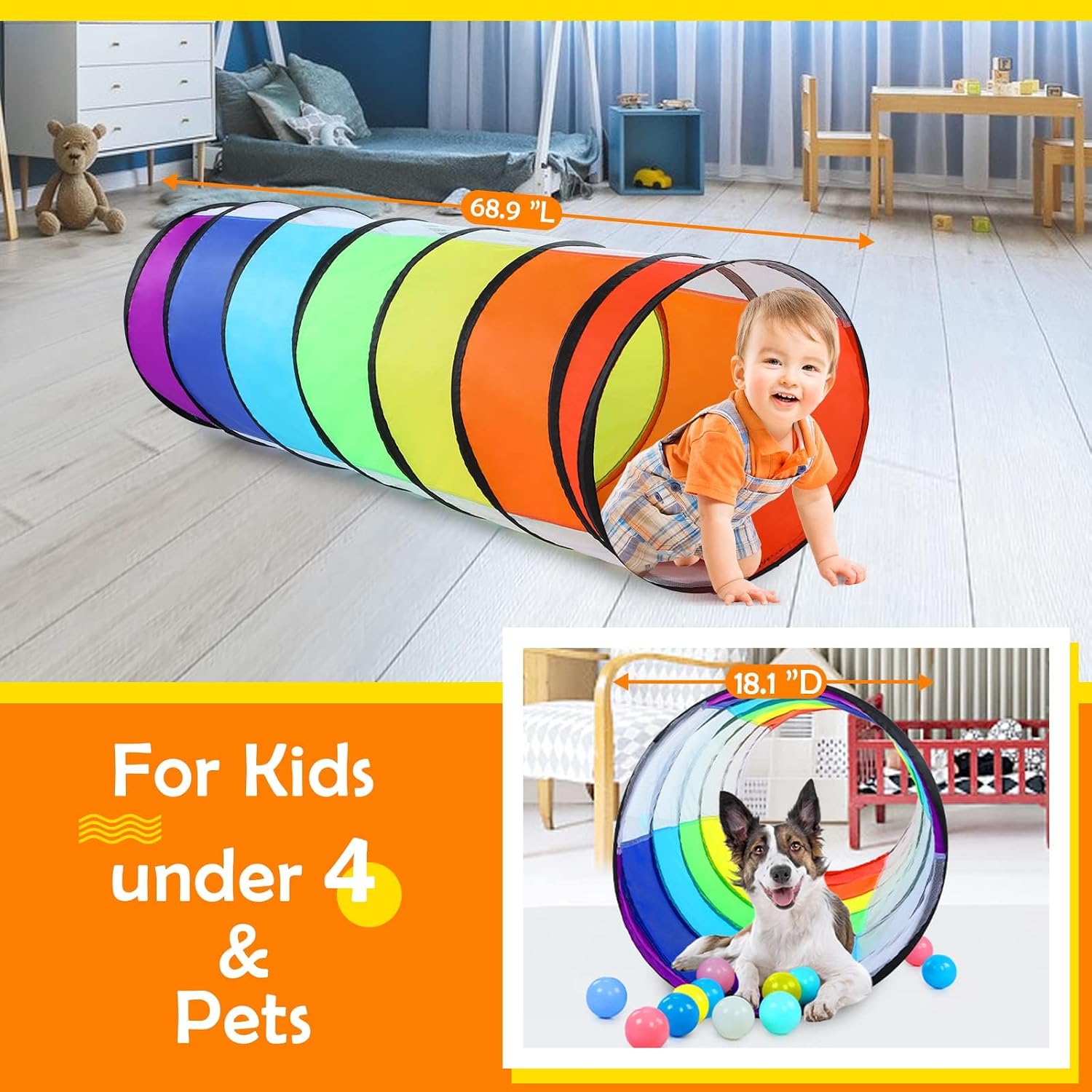Detalle 2 de Kids Play Tunnel 6 ft pop-up crawl tunnel