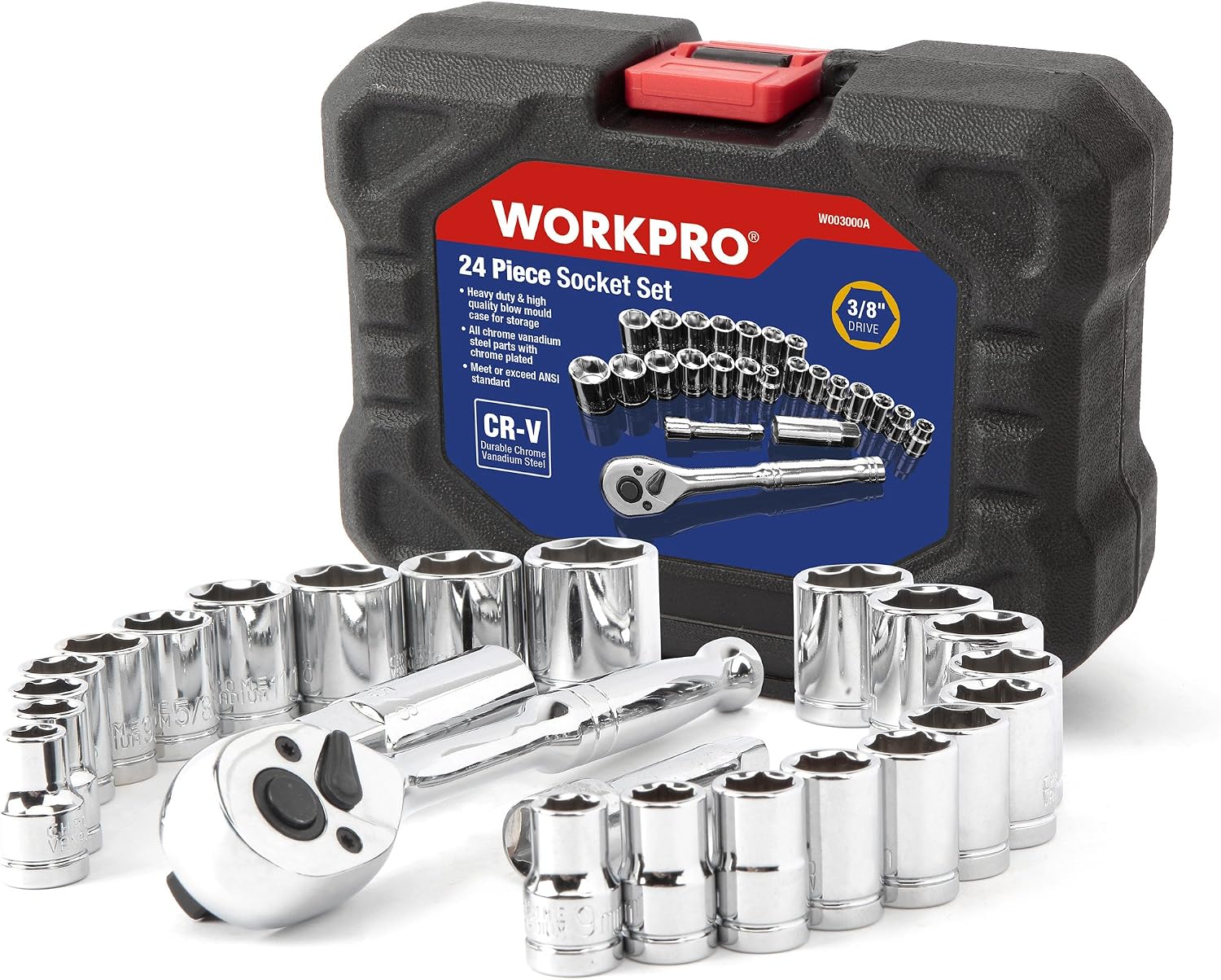 Detalle de WORKPRO Coffret Douilles 24 pièces 3/8 Clé à Cliquet