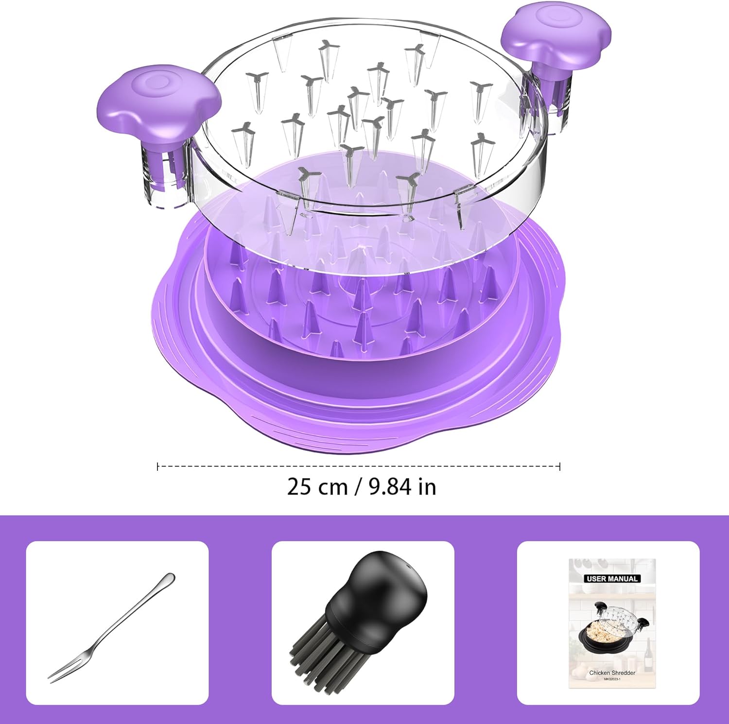 Thumbnail 6 de SURETIVIAN Large Chicken Shredder (Purple) with Twist Handle, Brush & Fork