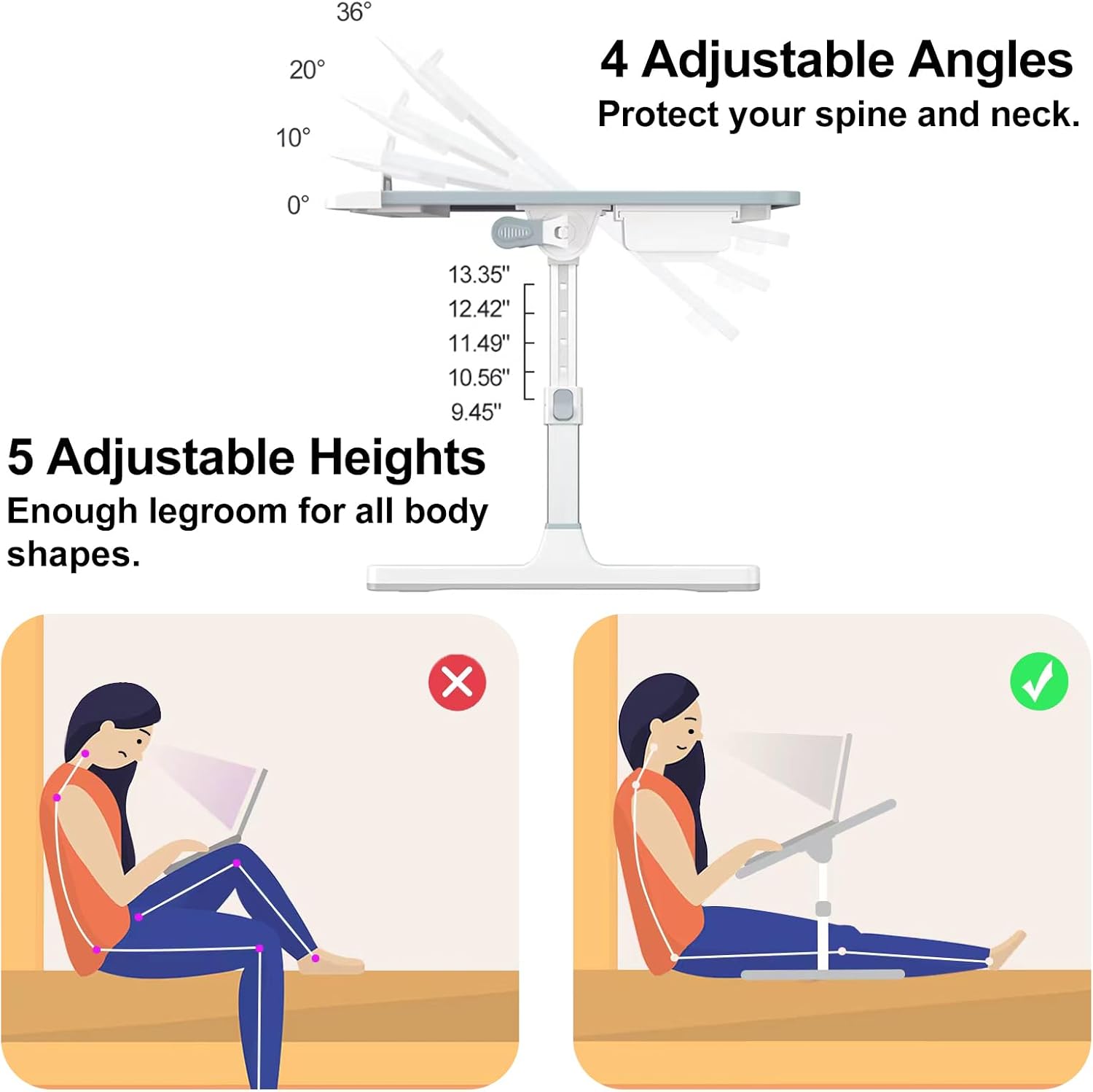 Thumbnail 1 de HETTHI F8 XXL Adjustable Bed Desk with PVC Leather Top and Storage Drawer