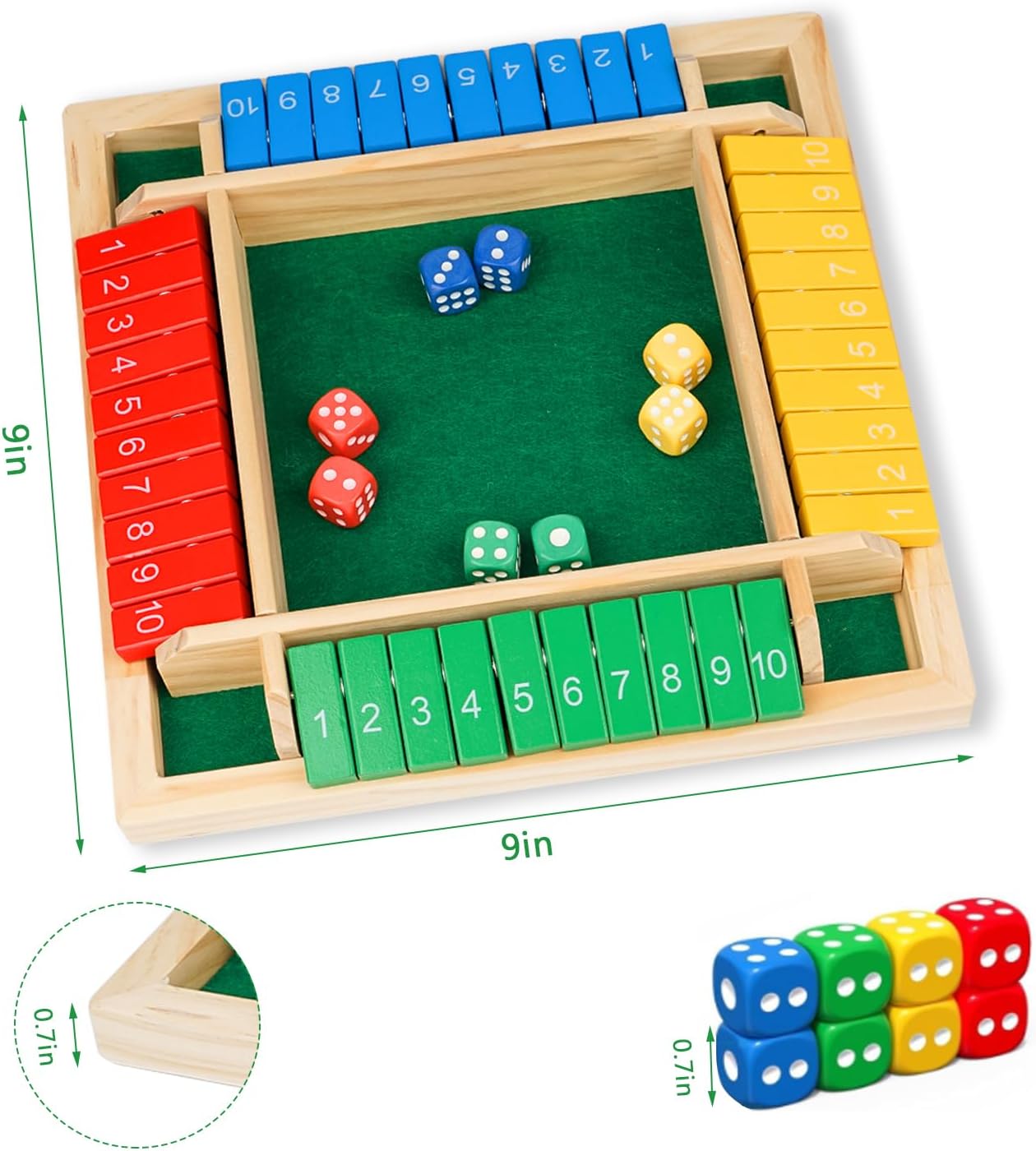 Detalle de Shut The Box Game Wooden with Dice – A Classic Maths Strategy for 2–4 Players