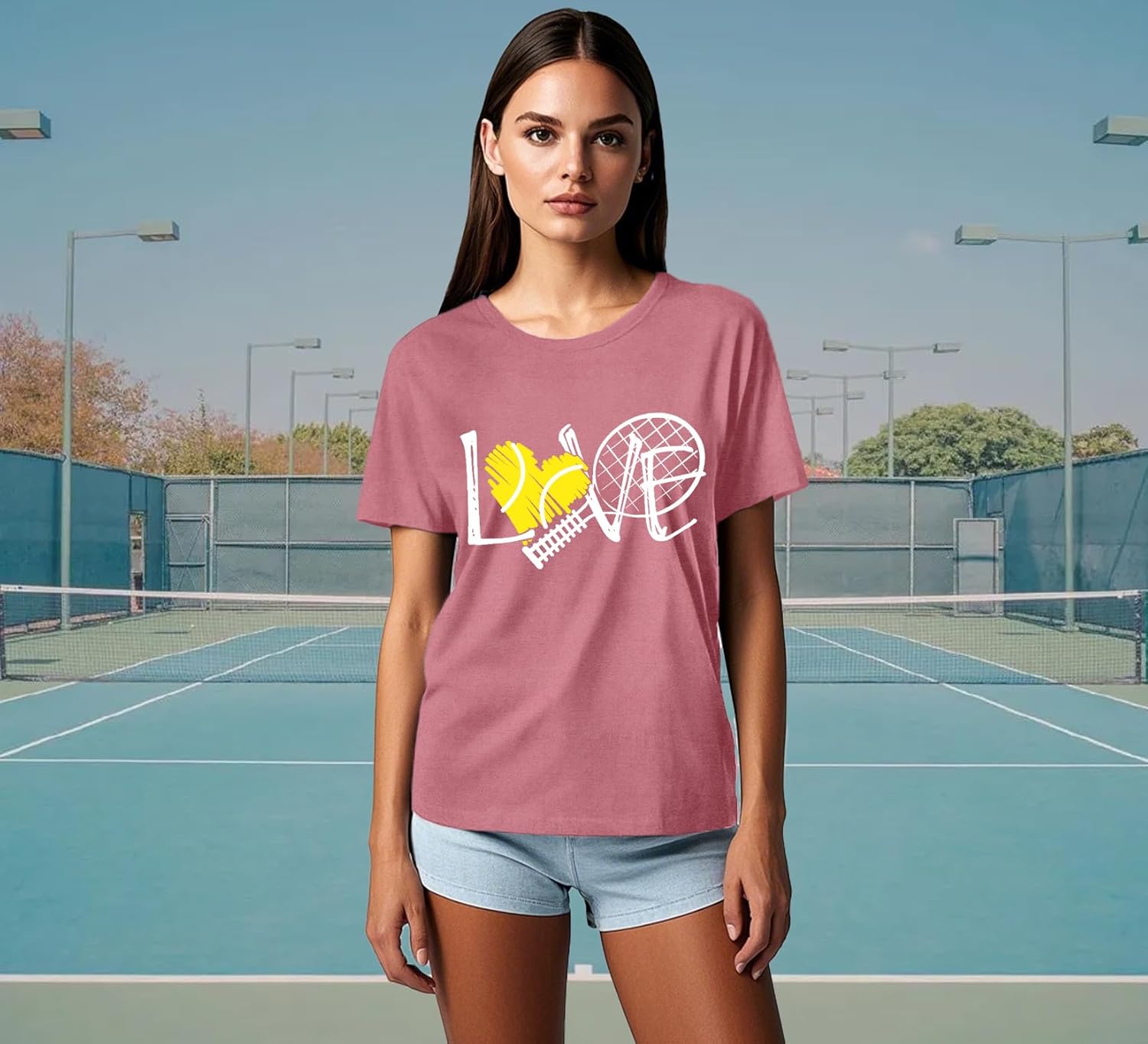 Detalle de Qskall Women's Tennis Heart T-Shirt: Soft, Sporty Style for Everyday Wear
