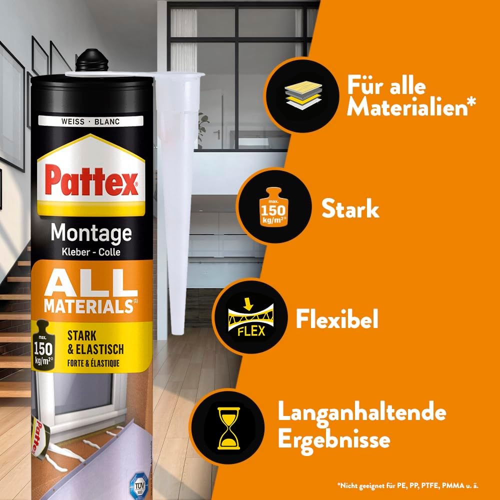 Thumbnail 2 de Pattex Montagekleber All Materials, 1 x 450 g – stark haftender Kleber für Innen & Außen