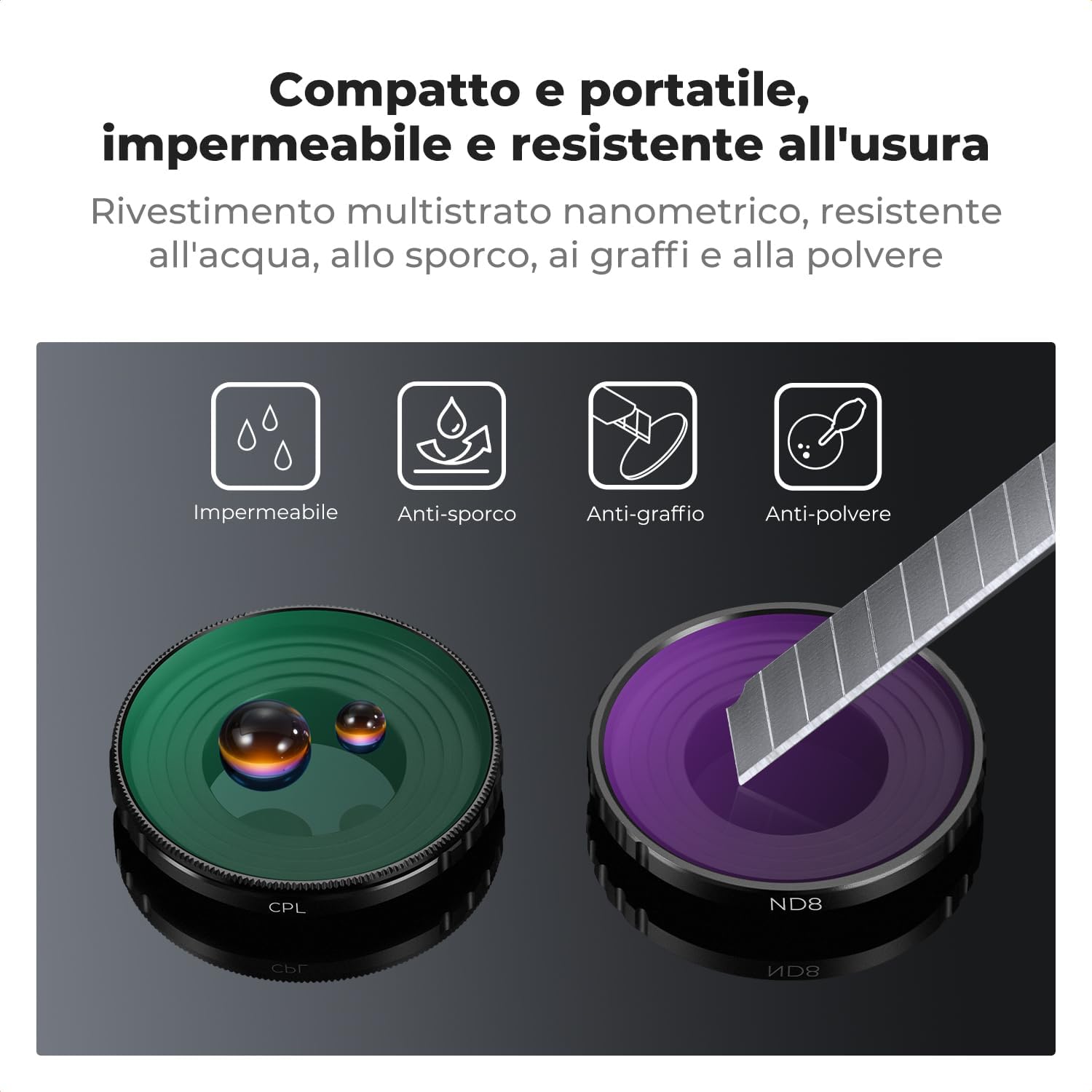 Thumbnail 5 de K&F CONCEPT Set Filtri ND per DJI Osmo Nano – 4 pezzi ND8/ND16/ND32/ND64 in vetro ottico HD