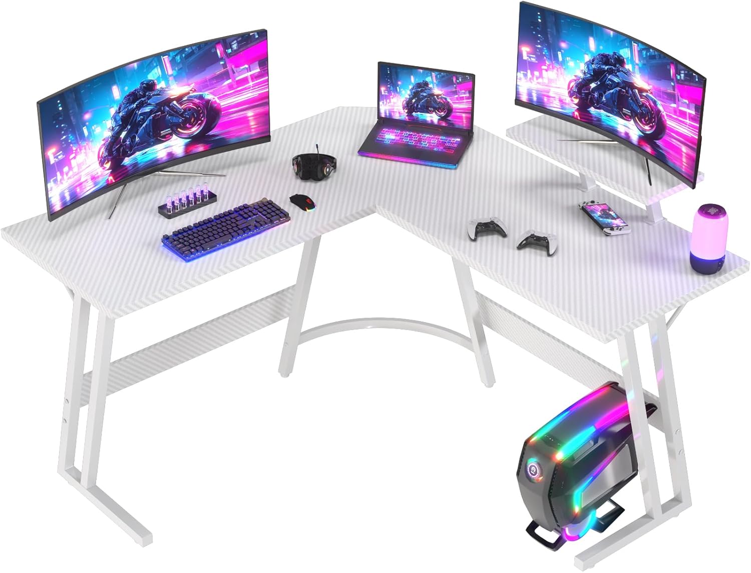 Detalle de JUMMICO Scrivania Angolare 120x120 cm: scrivania gaming a L con supporto monitor reversibile