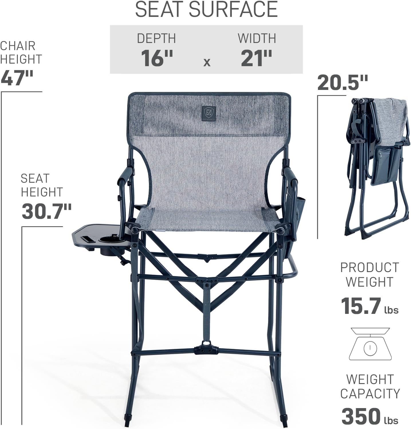 Detalle 2 de EVER ADVANCED EA-DC-1026T Tall Folding Director's Chair, 30.7-Inch Seat