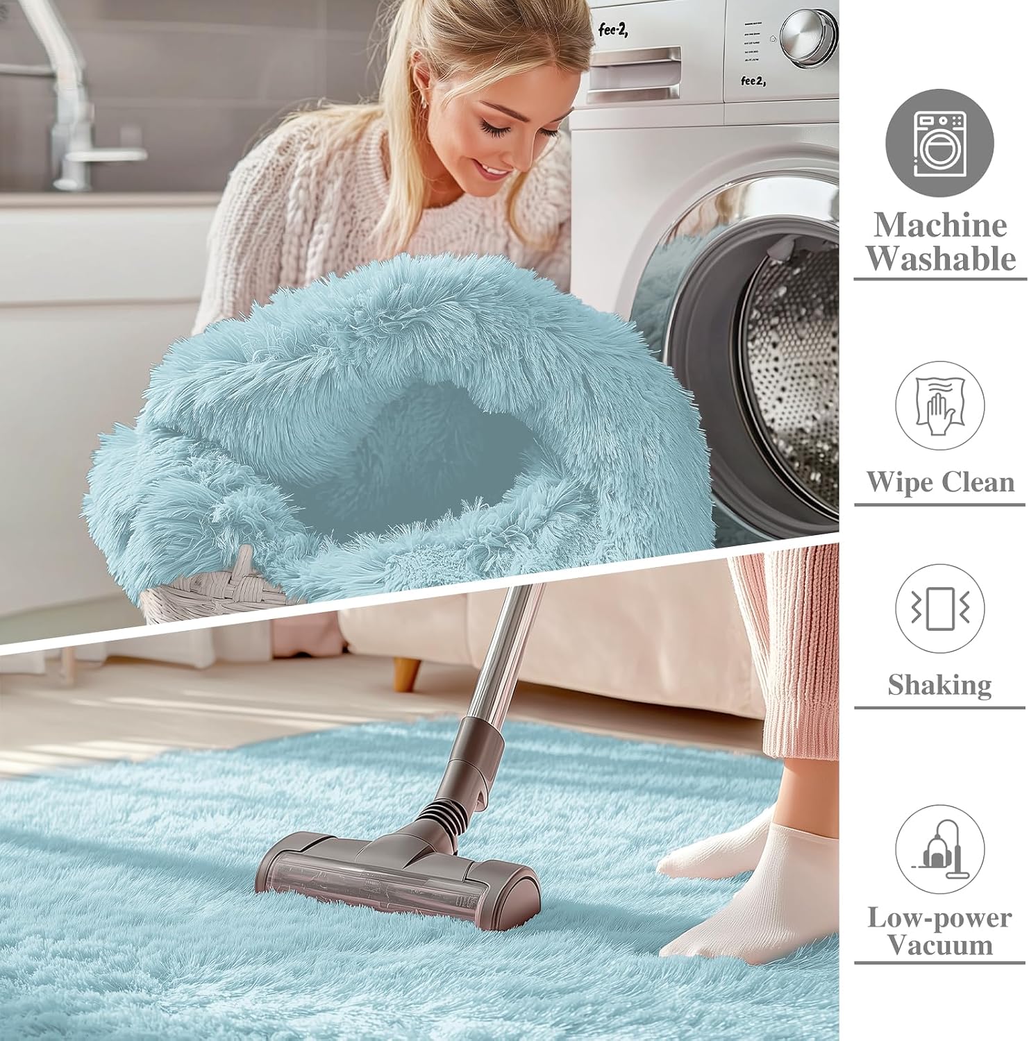 Detalle de OLANLY 5x8 Machine Washable Large Area Rug in Light Blue