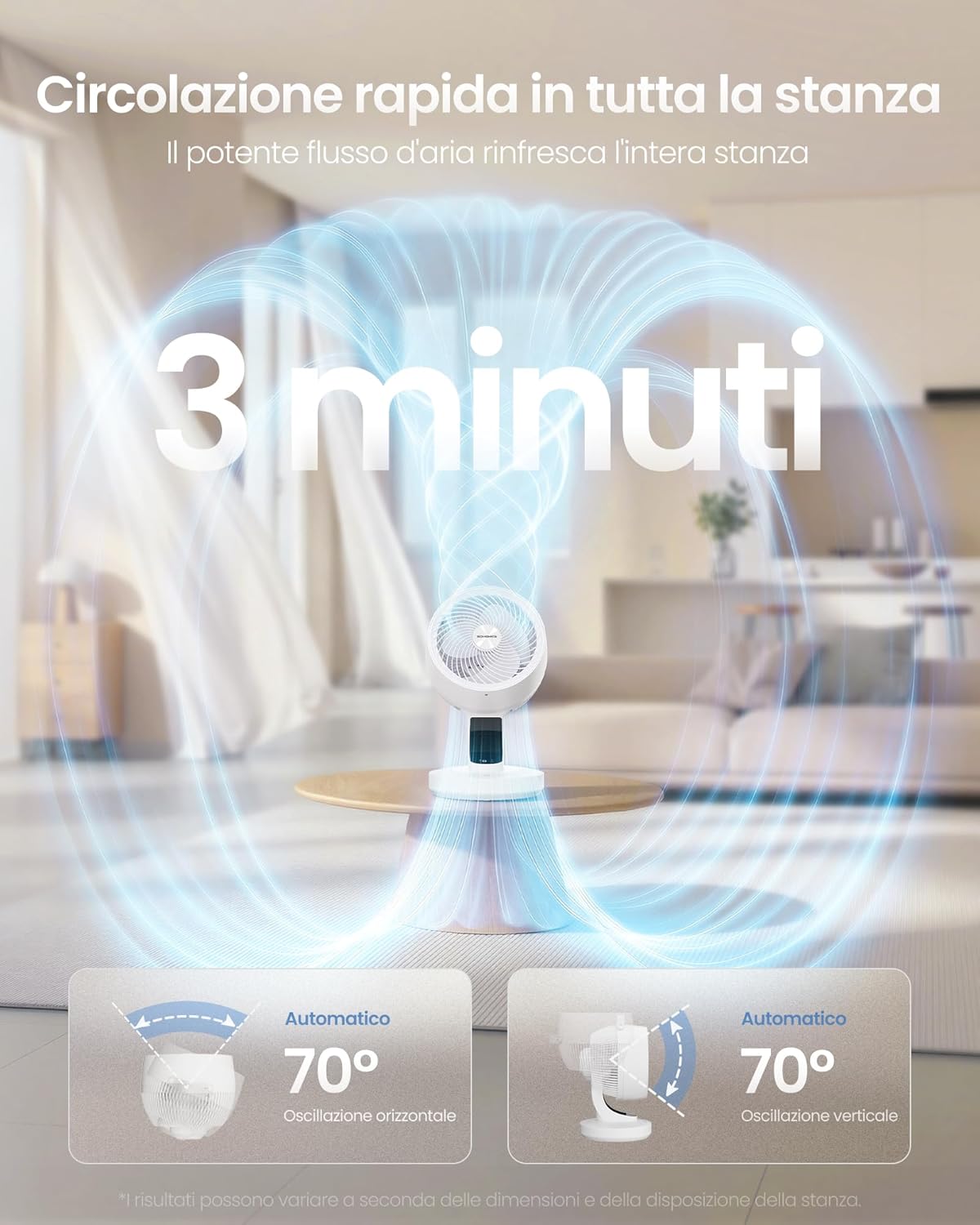 Detalle de SONGMICS Ventilatore da Tavolo XFC001W1EU: Silenzioso, 8 Velocità e Controllo Remoto per la Camera da Letto