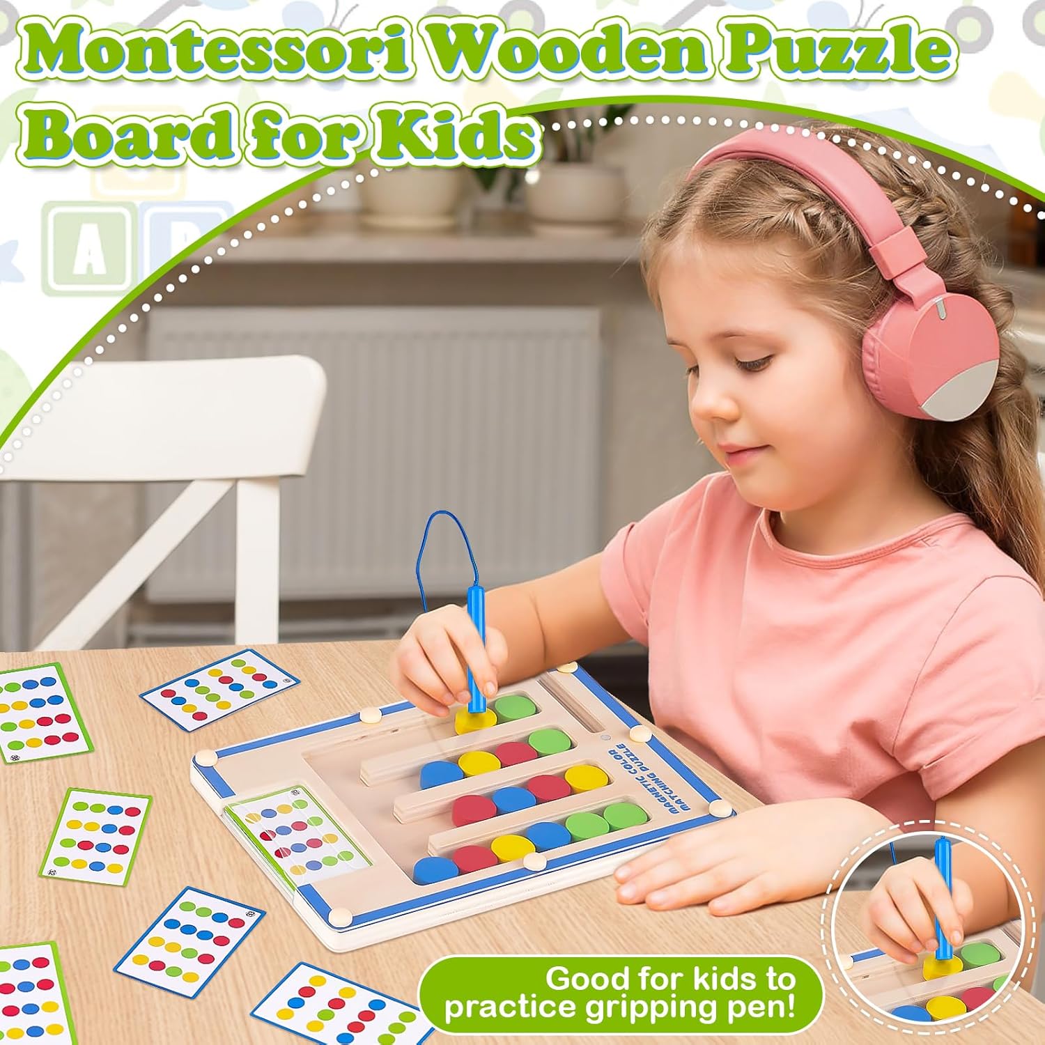 Detalle 2 de Kids Montessori Wooden Magnetic Maze 20 Cards 🎲