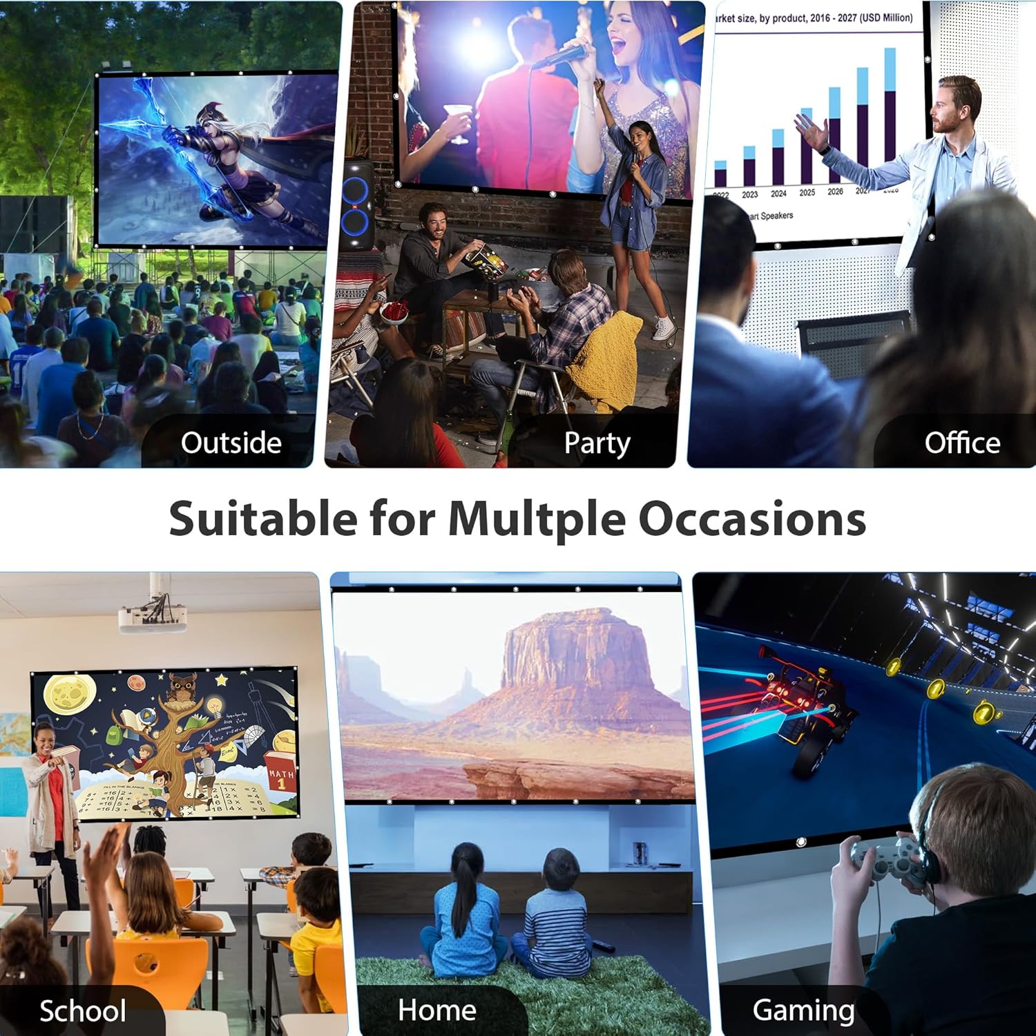 Thumbnail 6 de LEORFI Écran de projection 150 pouces portable et pliable, double face 16:9 (4K/Full HD)