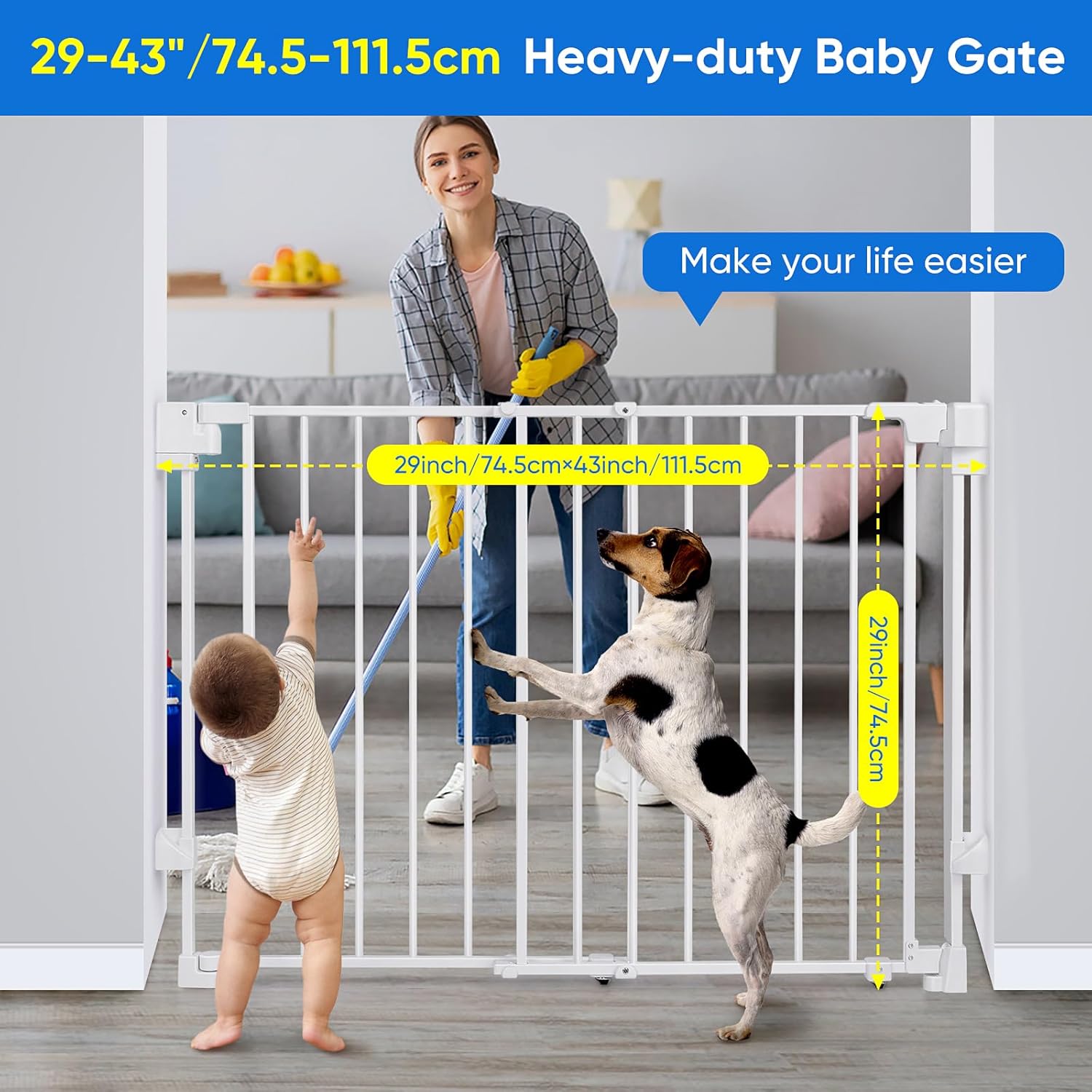 Thumbnail 4 de Upgraded 29-43" No Bottom Bar Baby Gate with Gate Pulley – Heavy-Duty Hardware Mount