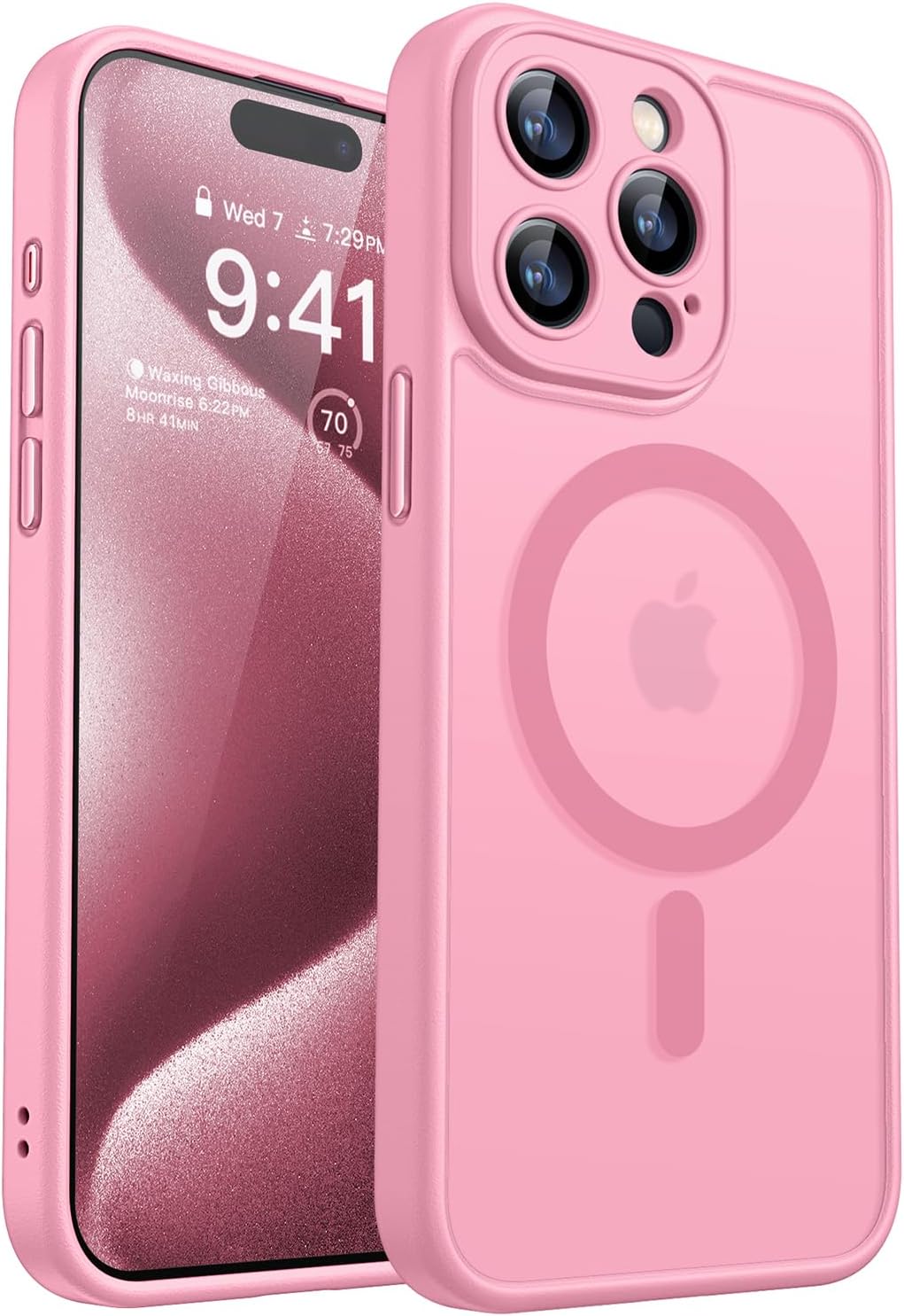 Detalle de CANSHN Cover Magnetica per iPhone 15 Pro Max con Protezione Completa della Fotocamera, Custodia Traslucida Opaca 6,7" Rosa
