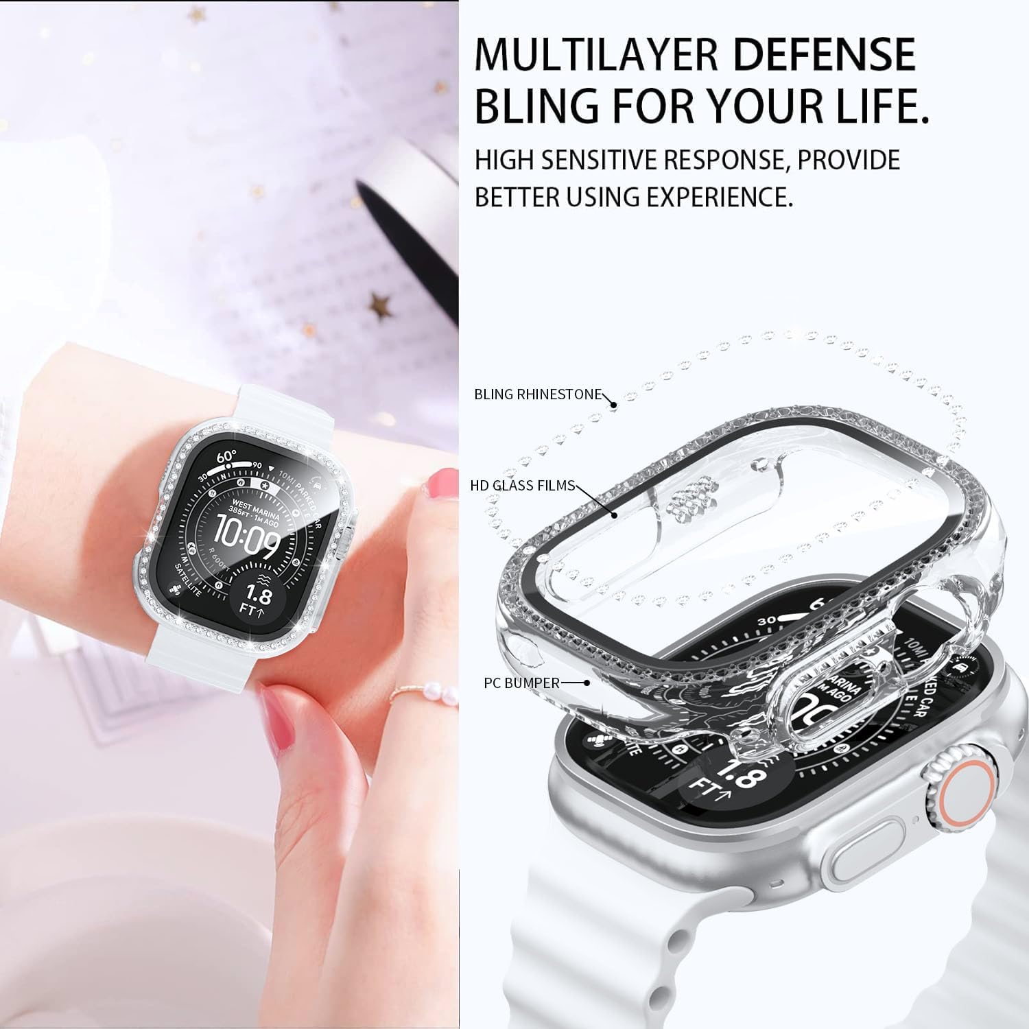 Detalle de 4 Pack Bling Case for Apple Watch Ultra 3 / Ultra 2 / Ultra 49mm – Diamond Rhinestone Protective Covers