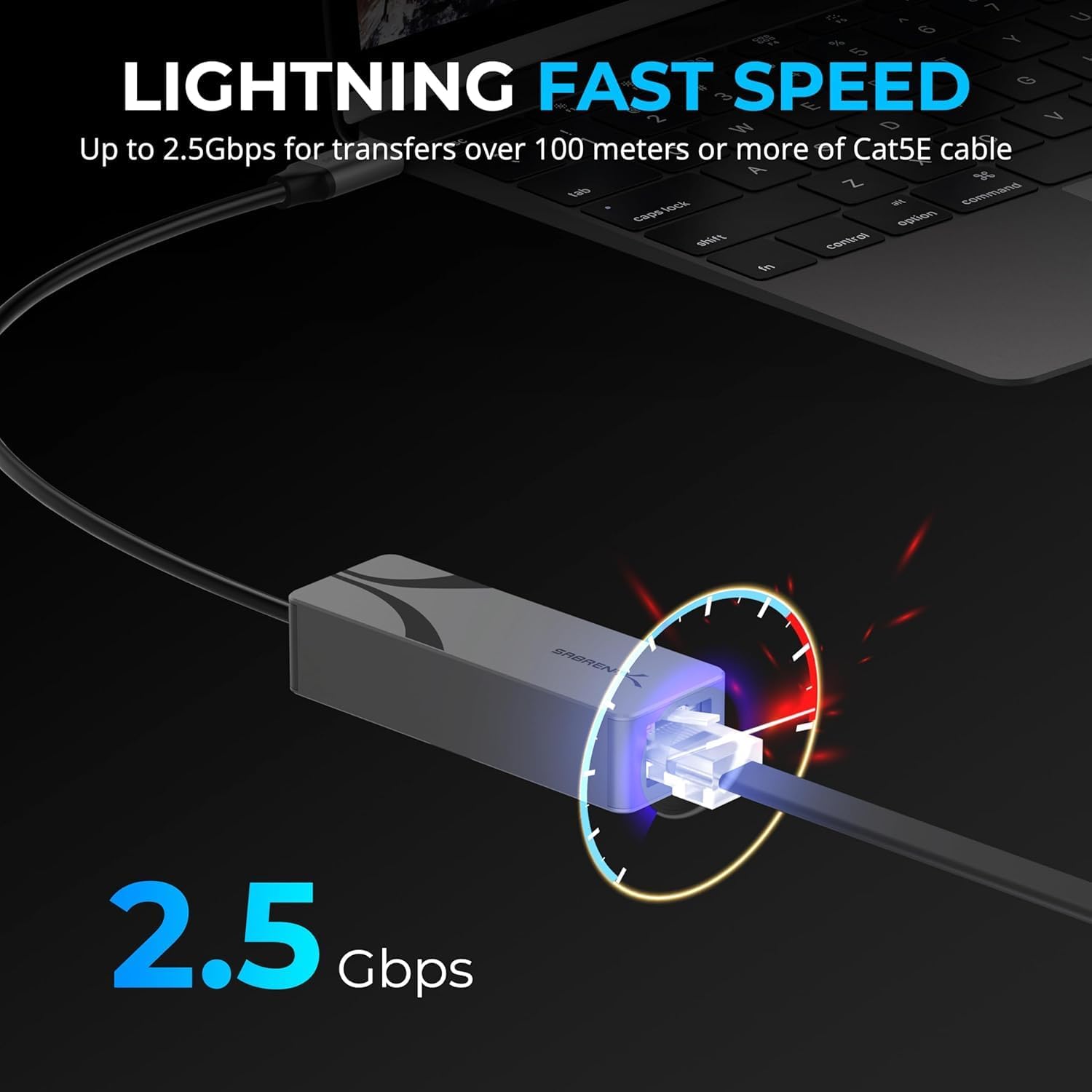 Thumbnail 1 de Sabrent USB C to 2.5 Gbps Ethernet Adapter (NT-25GA) – Aluminium Portable USB-C Ethernet dongle