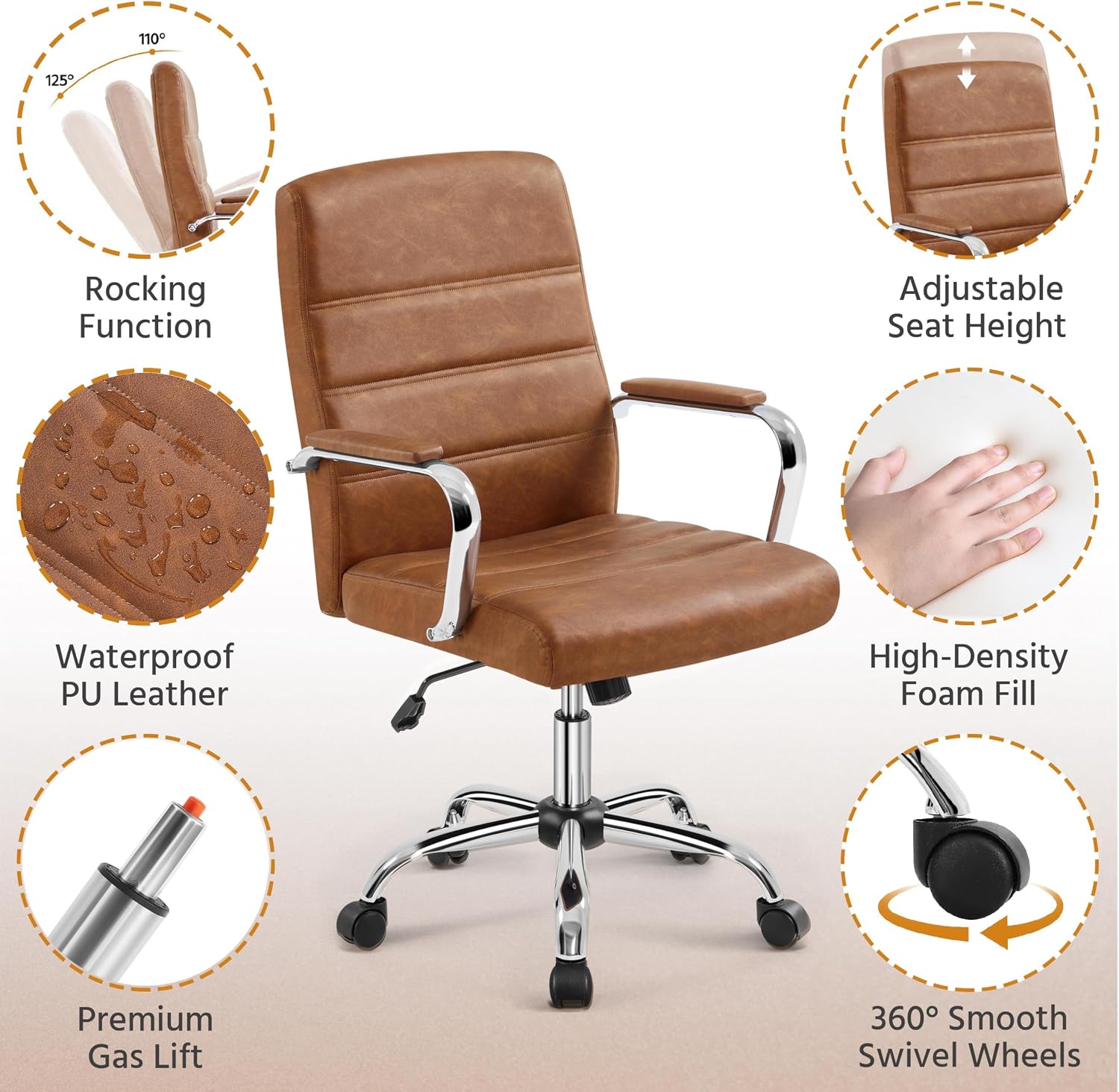 Thumbnail 4 de Yaheetech 593084 Retro Brown Executive Office Chair, Rocking PU Leather