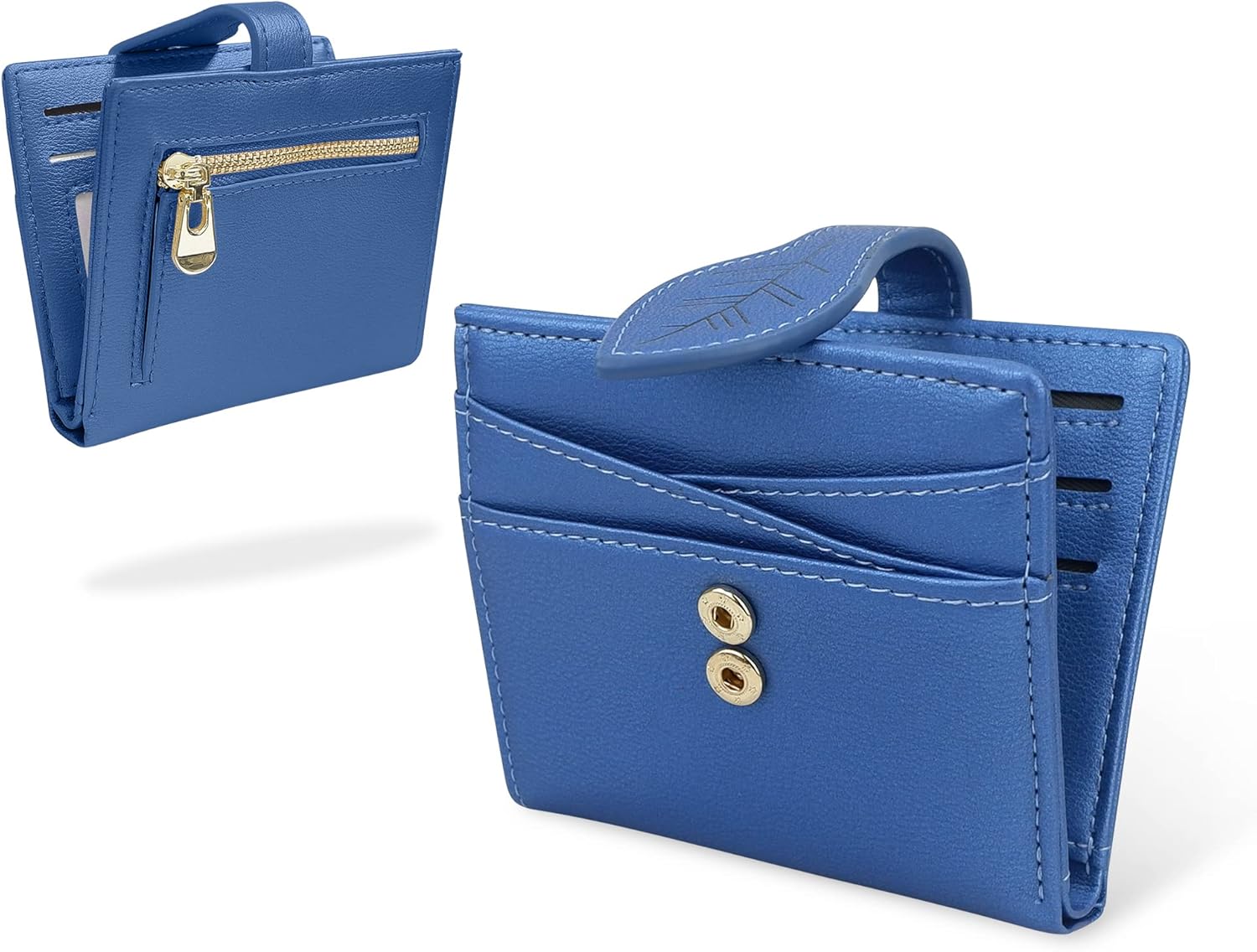 Detalle de conisy Small Purses for Women with RFID Blocking – Shiny Blue Leather Bifold Wallet