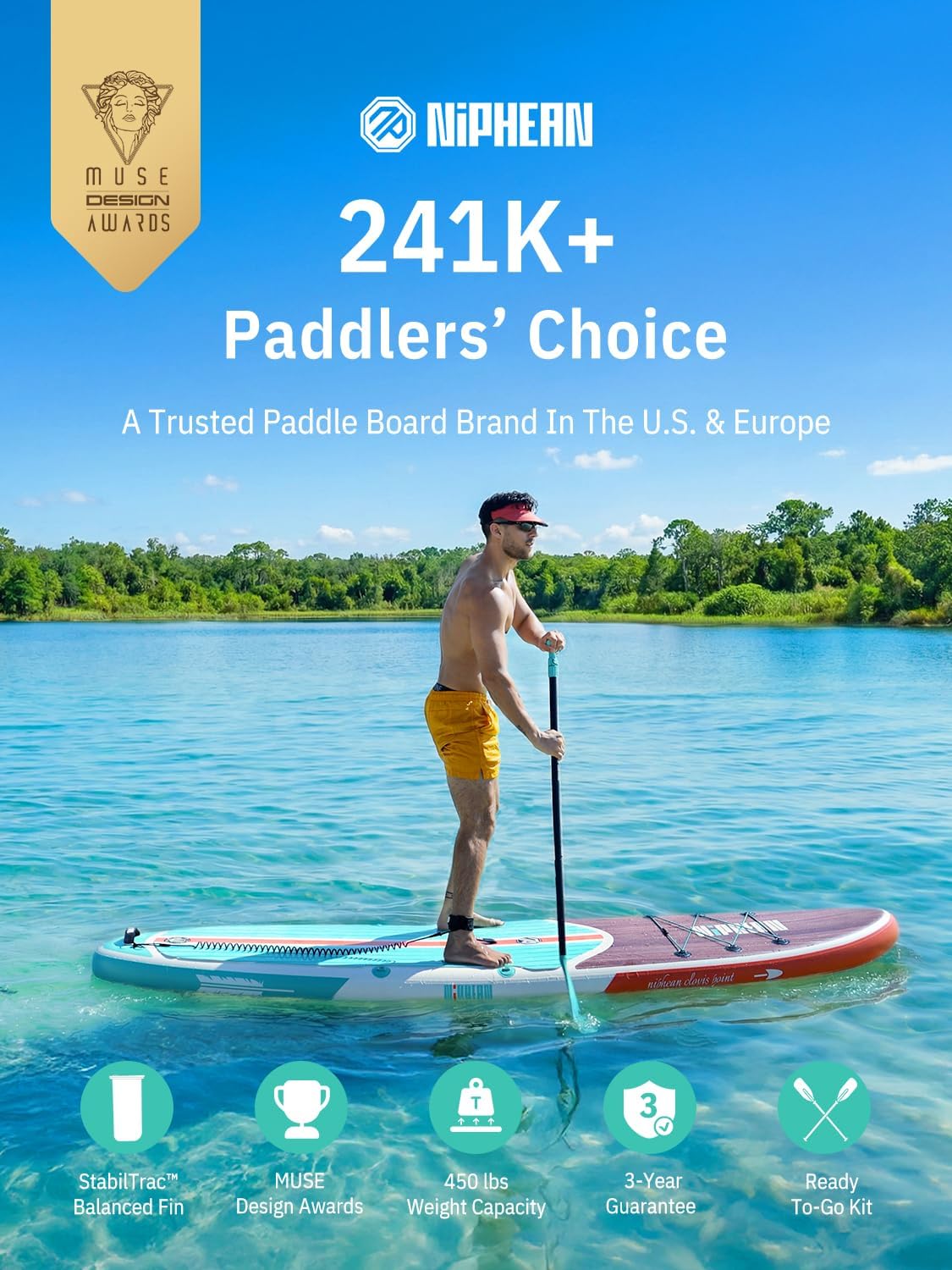 Detalle 2 de Niphean 10’6" Inflatable Paddle Board (SUP) with EVA Deck, Pump, Backpack & Accessories