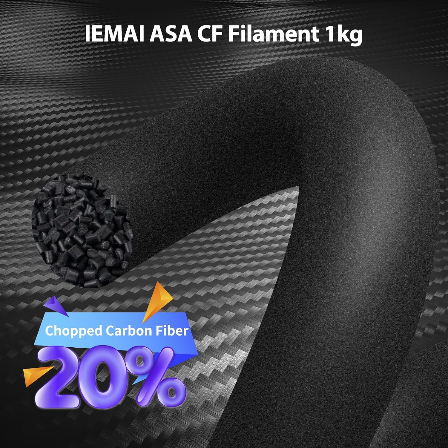 Detalle de IEMAI Carbon Fiber ASA Filament 1KG – Schwarz, 20% CF für Outdoor-Drucke