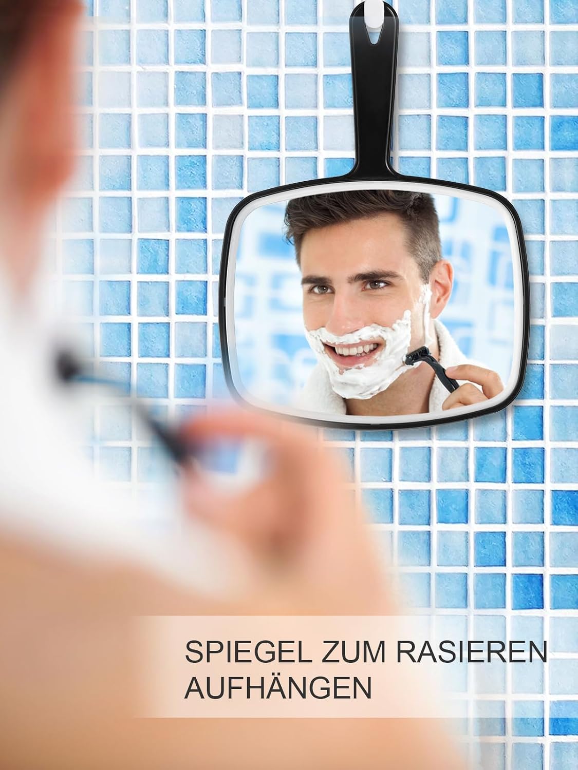 Detalle 2 de OMIRO Handspiegel XL quadratisch schwarzer Griff