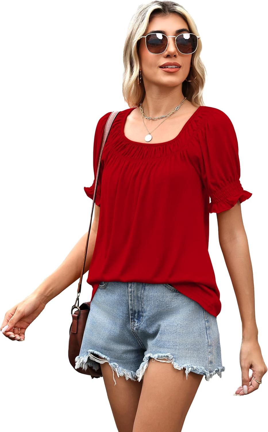 Thumbnail 3 de WIHOLL Women's Square Neck Summer Top Blouse — Dressy Casual, 2026 Trend