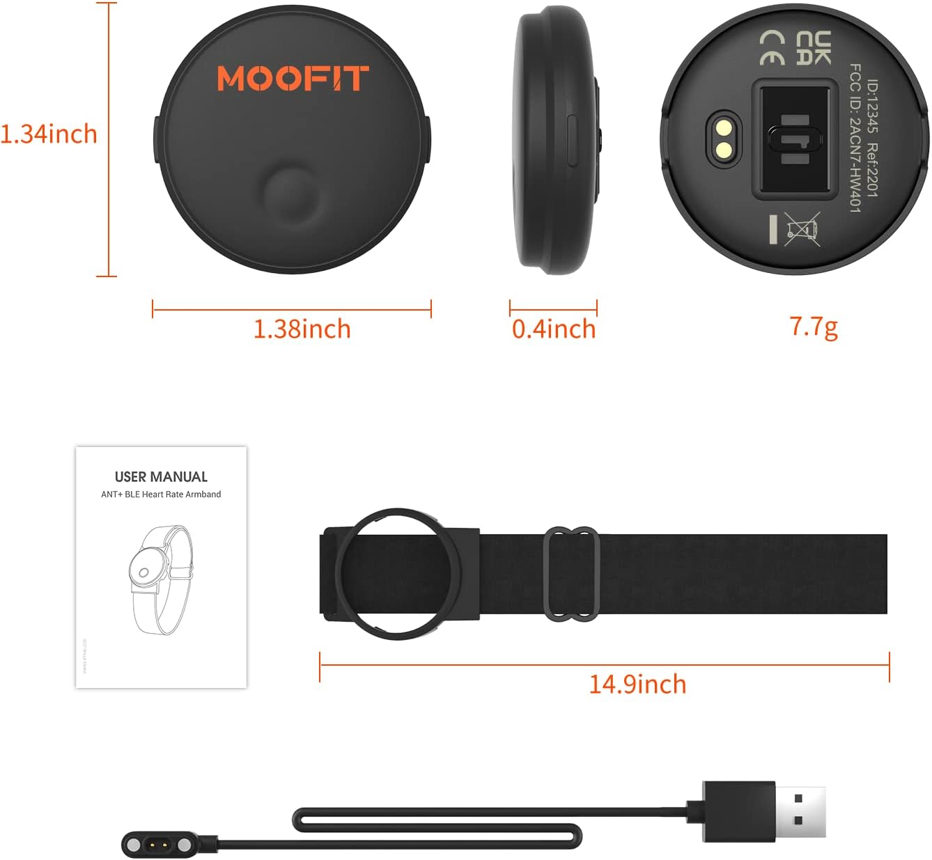 Thumbnail 6 de moofit HW401 fascia cardio da braccio Bluetooth/ANT+ con LED e batteria ricaricabile