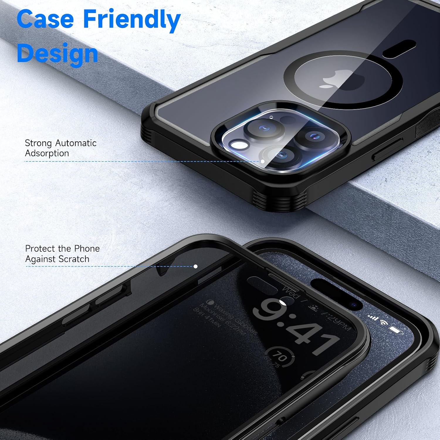 Detalle de seacosmo Magnetic iPhone 15 Pro Max Case with built-in privacy glass screen protector (MagSafe) - Black
