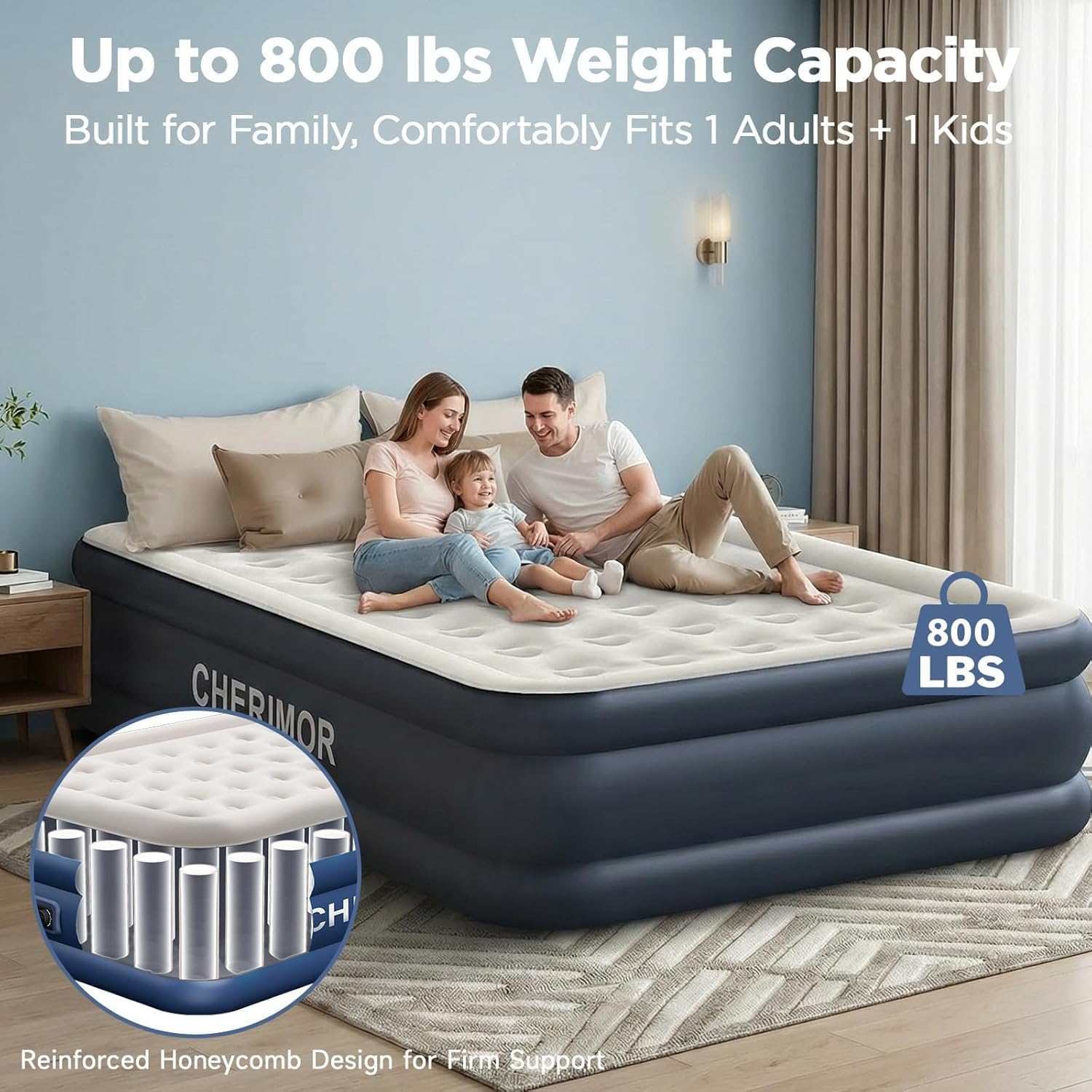 Detalle de CHERIMOR A-Q-18-GRWH-C2 Queen Air Mattress, 18-Inch Raised, Built-In Pump