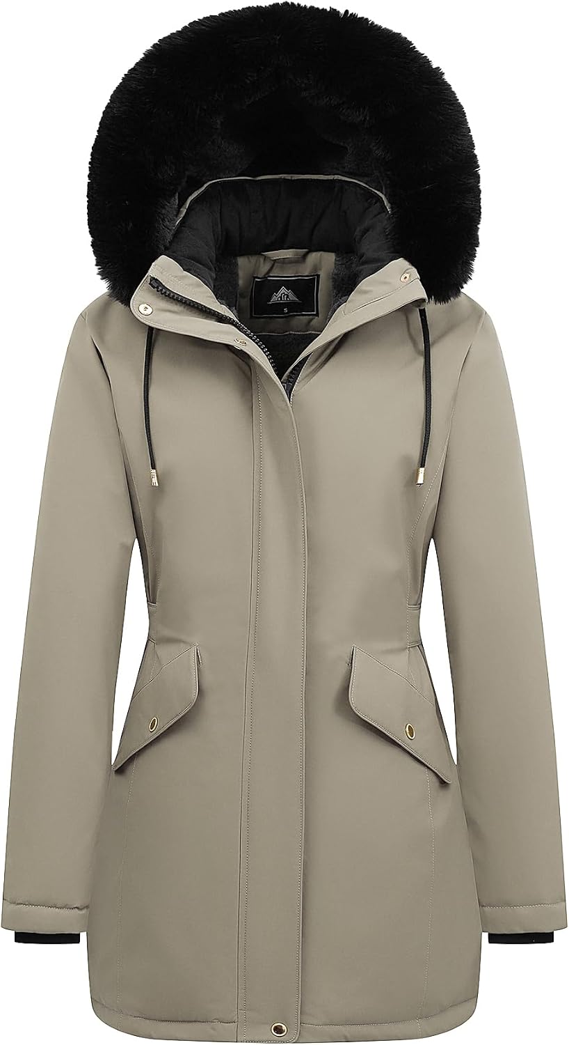 Detalle de MOERDENG Women's Long Winter Puffer Coat with Fleece Lining and Detachable Hood