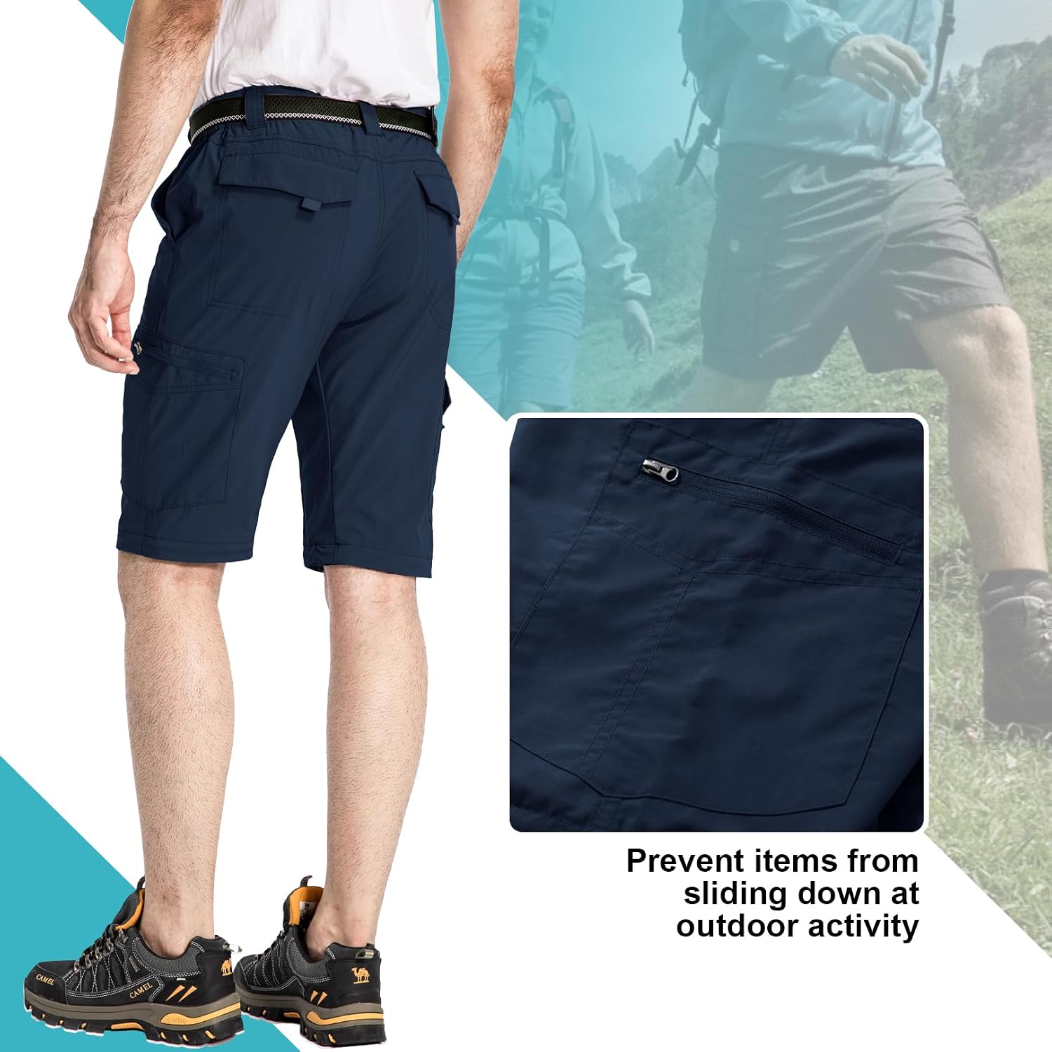 Detalle 2 de mosingle men’s safari zip-off walking & hiking trousers – lightweight quick-dry convertible cargo pants