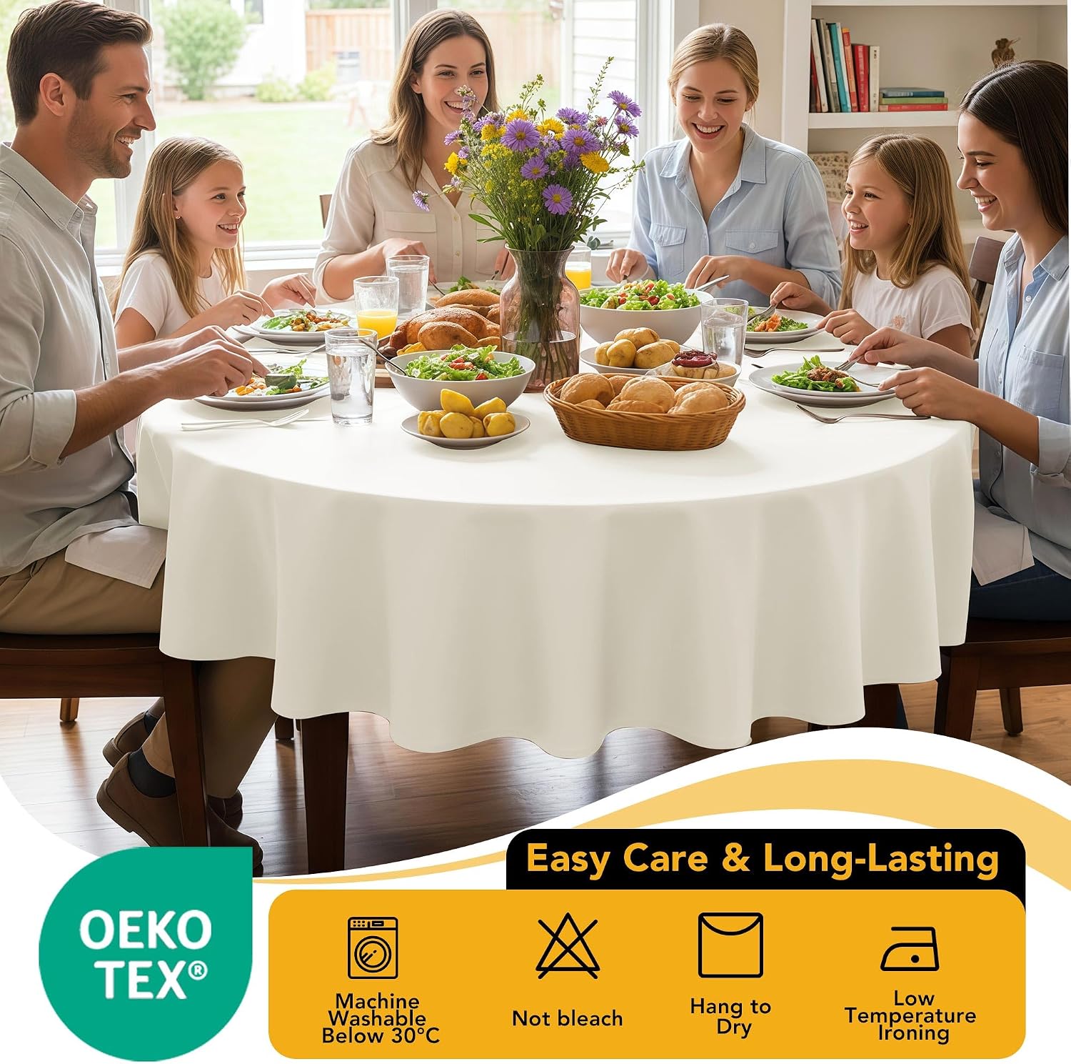 Thumbnail 6 de Dailyset 6-Pack Ivory Round Tablecloths (120 Inches) for 5–6 Ft Round Tables
