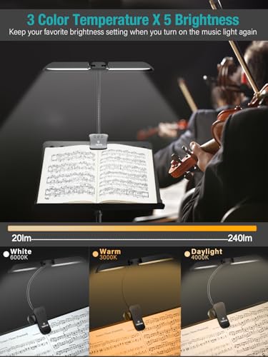 Detalle de Vekkia 64 LED Rechargeable Music Stand Light, Folding Clip On Piano Lamp