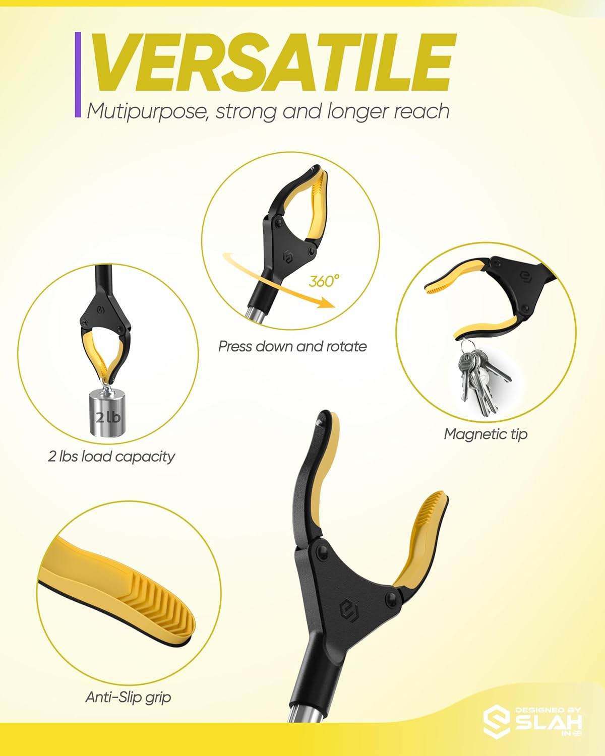 Thumbnail 4 de SLAH 32inches Litter Picker Grabber Stick — Rotating Head, Foldable Reach Aid for Garden & Everyday Cleaning