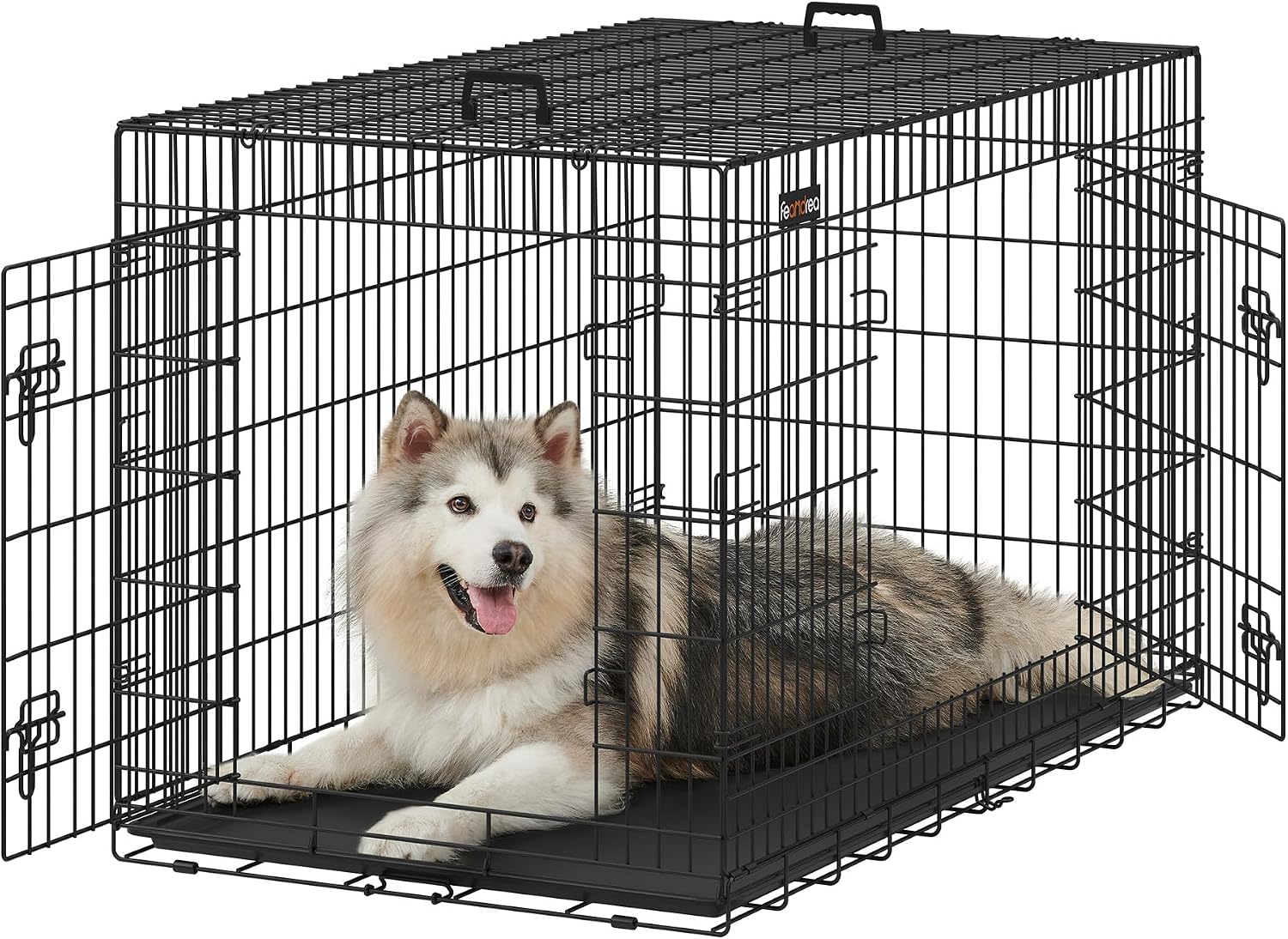 Detalle de Feandrea Hundekäfig klappbar mit 2 Türen, 136 x 79 x 87 cm – XXXL, schwarz